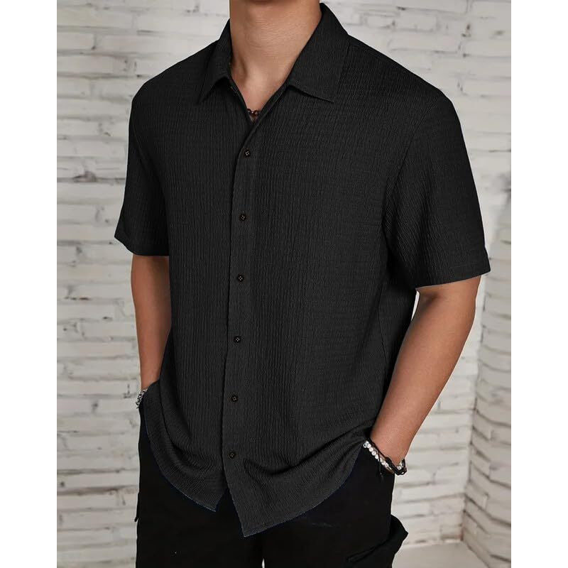 I Enterprise Casual Shirt For Men|| Regular Fit Shirt For Men|| Men Stylish Shirt || Men Solid Shirt With Spread Collar & Half Sleeve Black Size_L