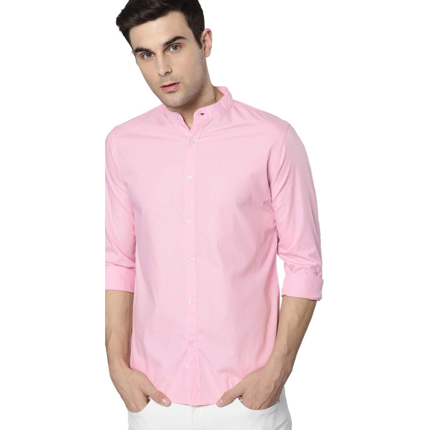Dennis Lingo Men's Solid Pink Slim Fit Cotton Casual Shirt (Az201_Pink_S)