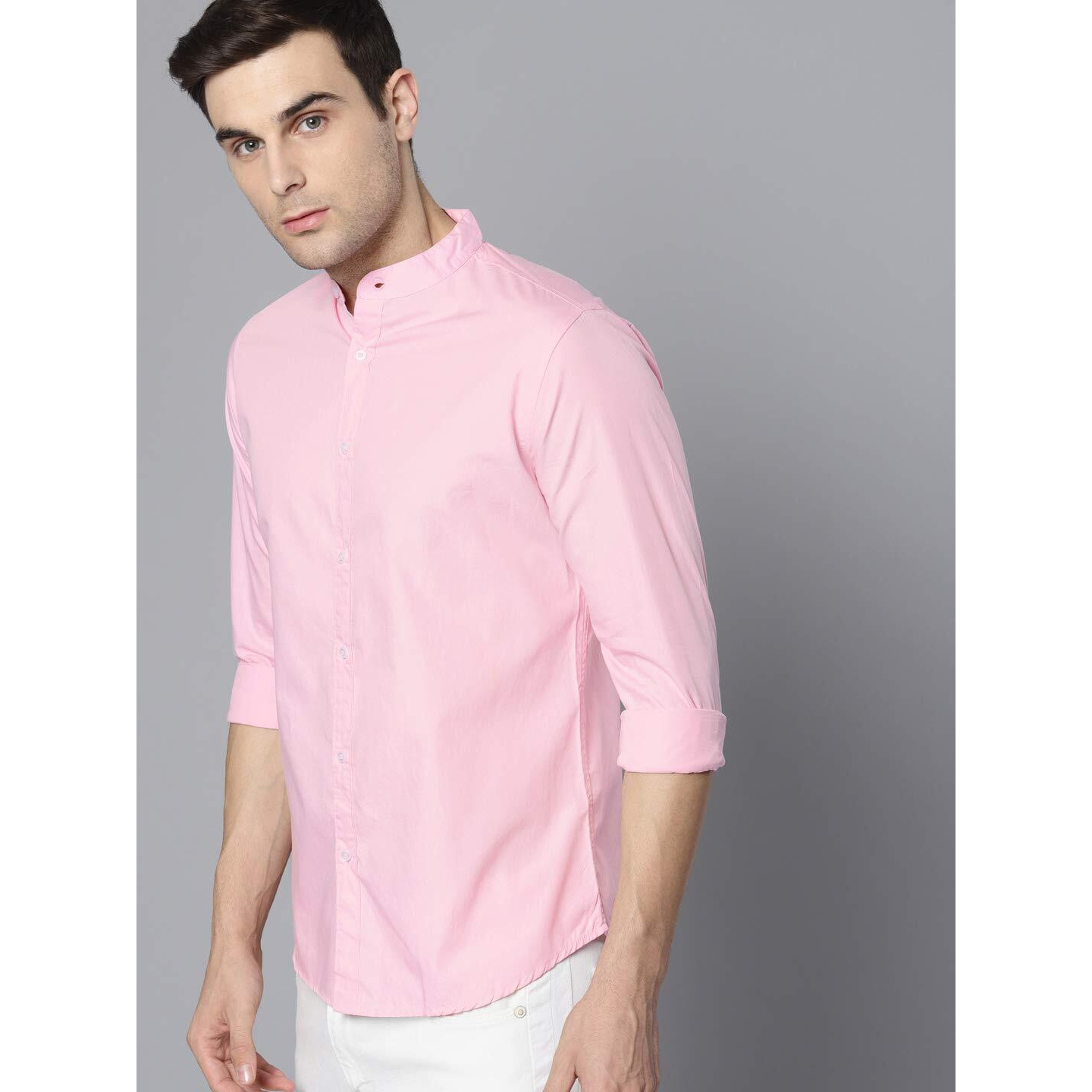 Dennis Lingo Men's Solid Pink Slim Fit Cotton Casual Shirt (Az201_Pink_S)