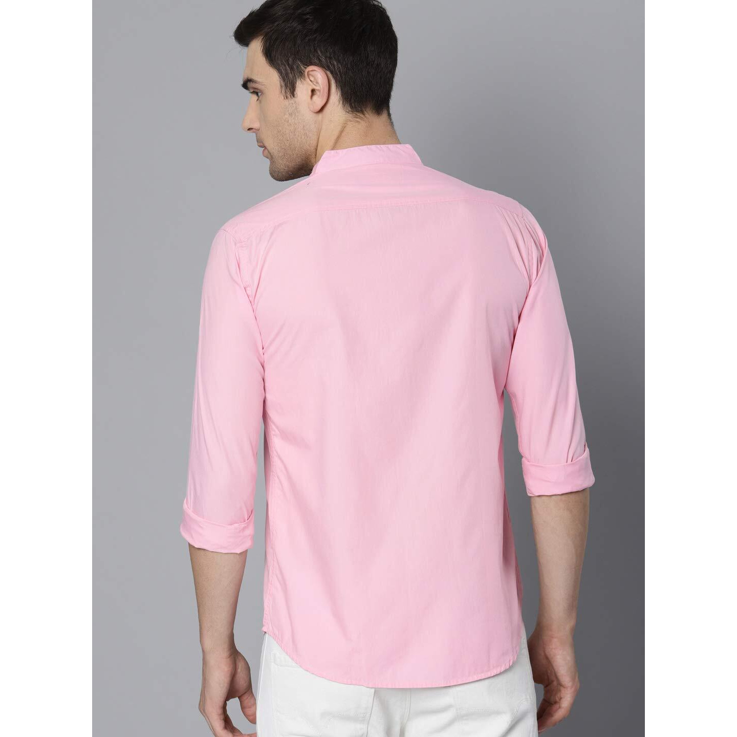 Dennis Lingo Men's Solid Pink Slim Fit Cotton Casual Shirt (Az201_Pink_S)