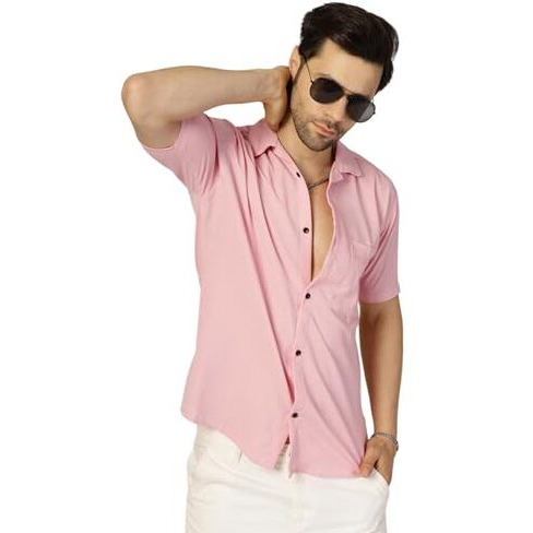 I Enterprise Men's & Boy's Shirt  Stylish Formal & Casual Wear Fabric, Trendy Designs || Ideal For Office, Parties & Everyday Use (Df4_Sr166-Xl) Pink