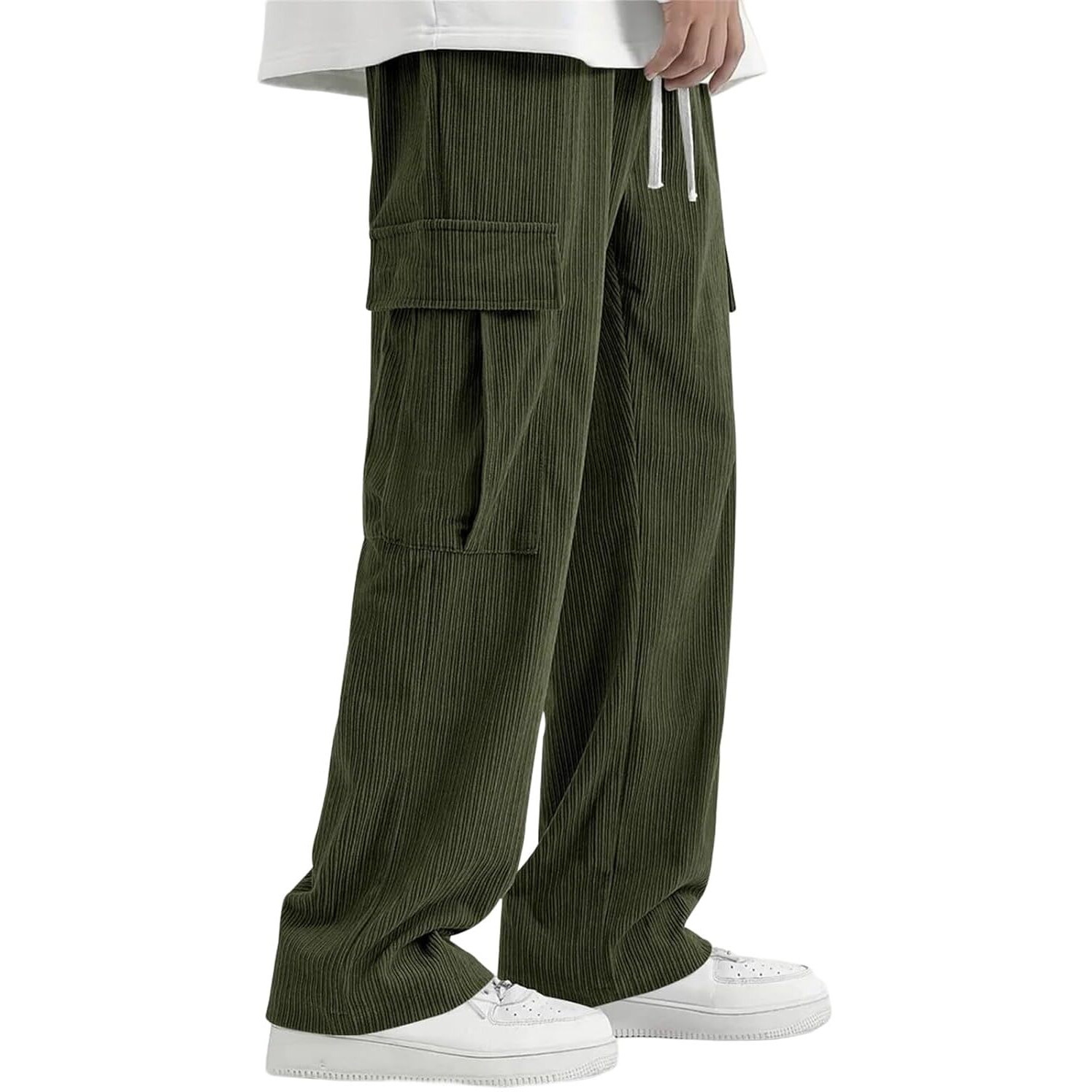 Indoprimo Men Cargo || Men Cargo Pants || Men Cargo Pants Corduroy || Cargos For Men || Men Cargo Trouser (In, Alpha, M, Regular, Green)
