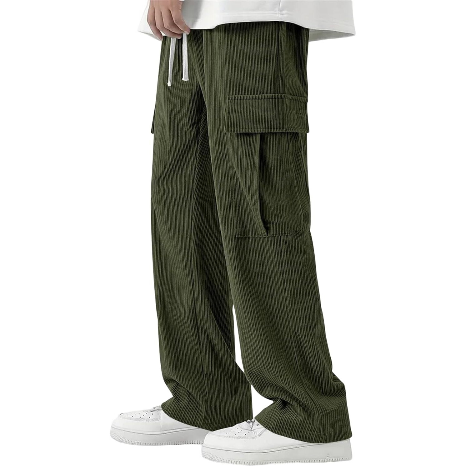 Indoprimo Men Cargo || Men Cargo Pants || Men Cargo Pants Corduroy || Cargos For Men || Men Cargo Trouser (In, Alpha, M, Regular, Green)