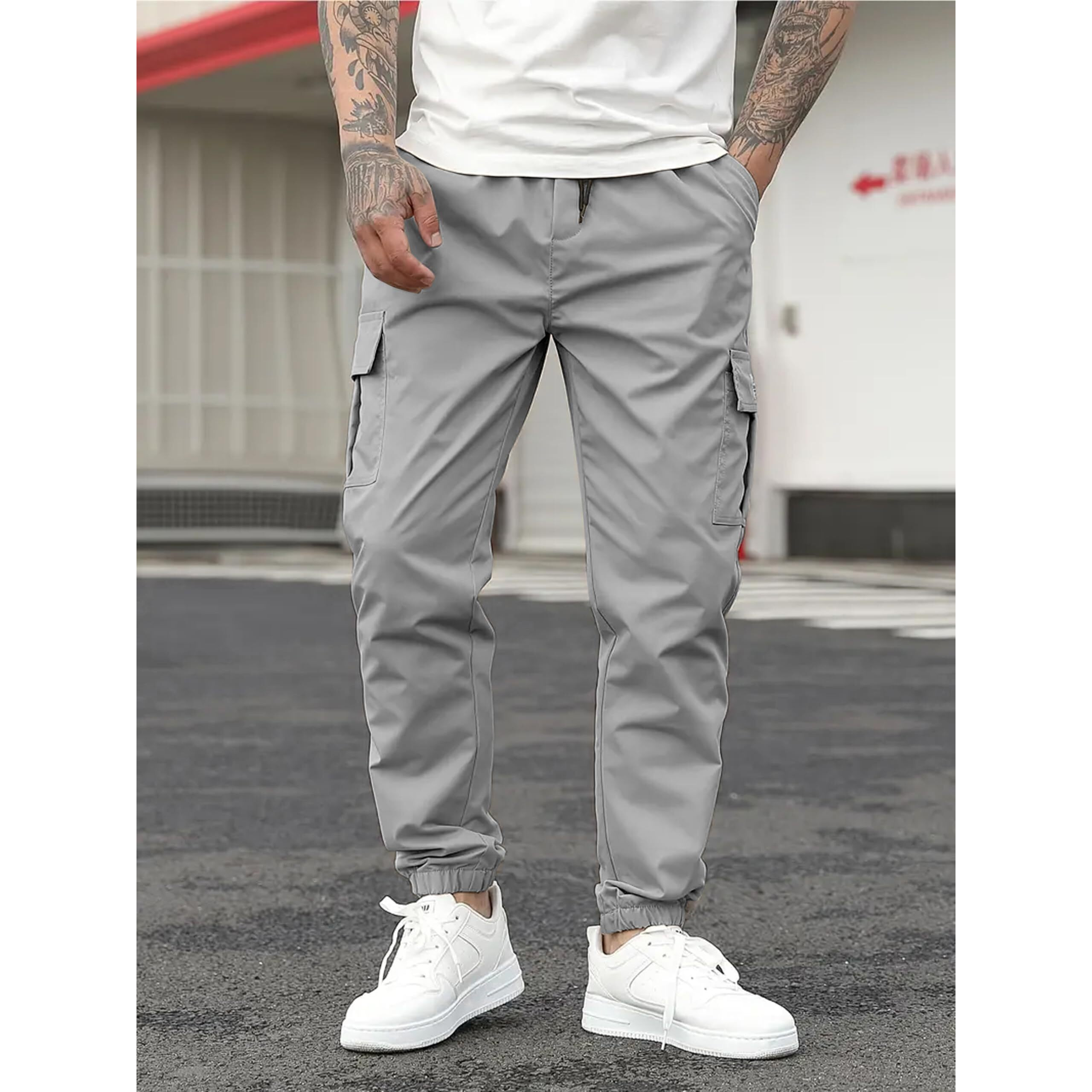Indoprimo Men Cargo || Men Cargo Pants || Men Cargo Pants Cotton || Cargos For Men (In, Alpha, Xl, Light Grey)