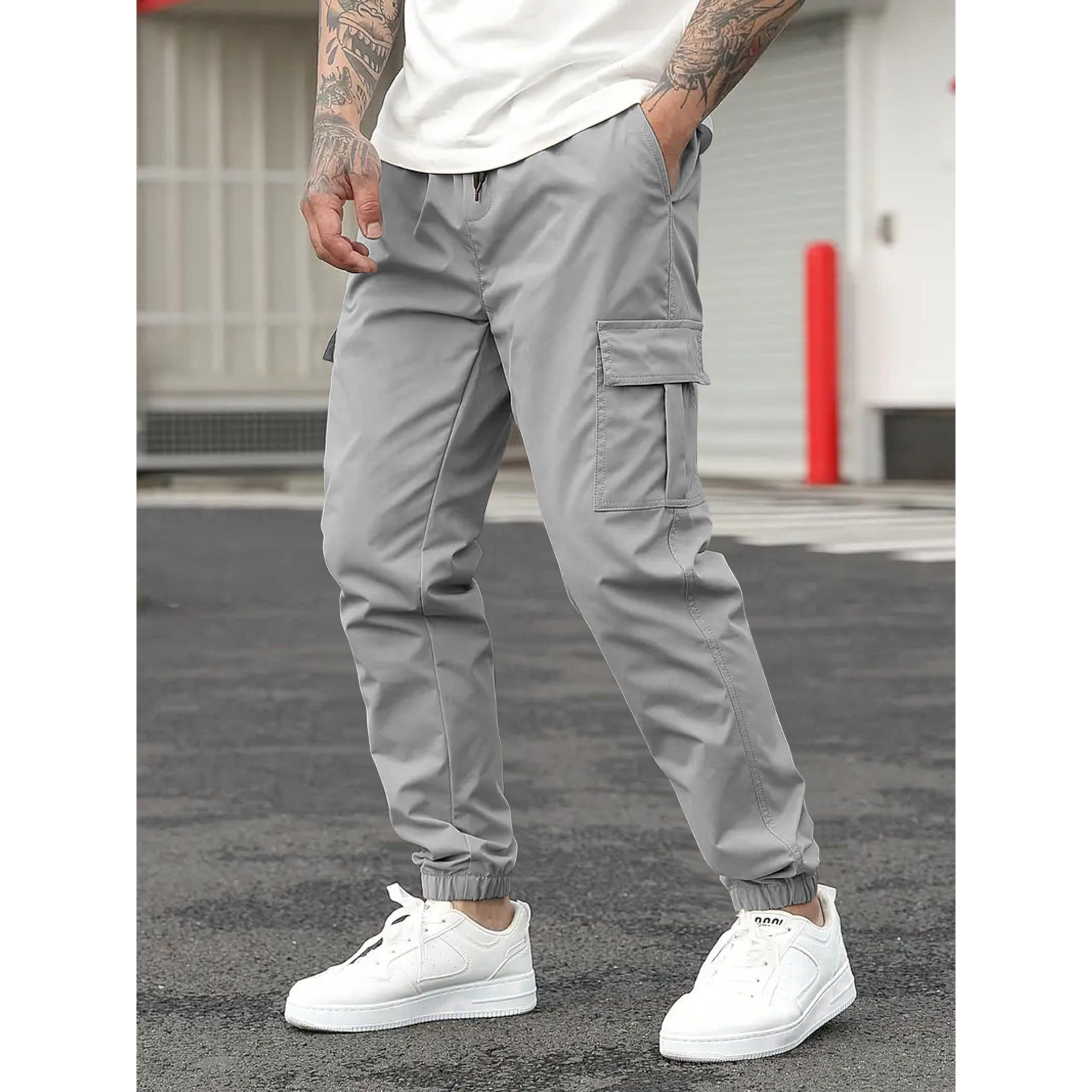 Indoprimo Men Cargo || Men Cargo Pants || Men Cargo Pants Cotton || Cargos For Men (In, Alpha, Xl, Light Grey)