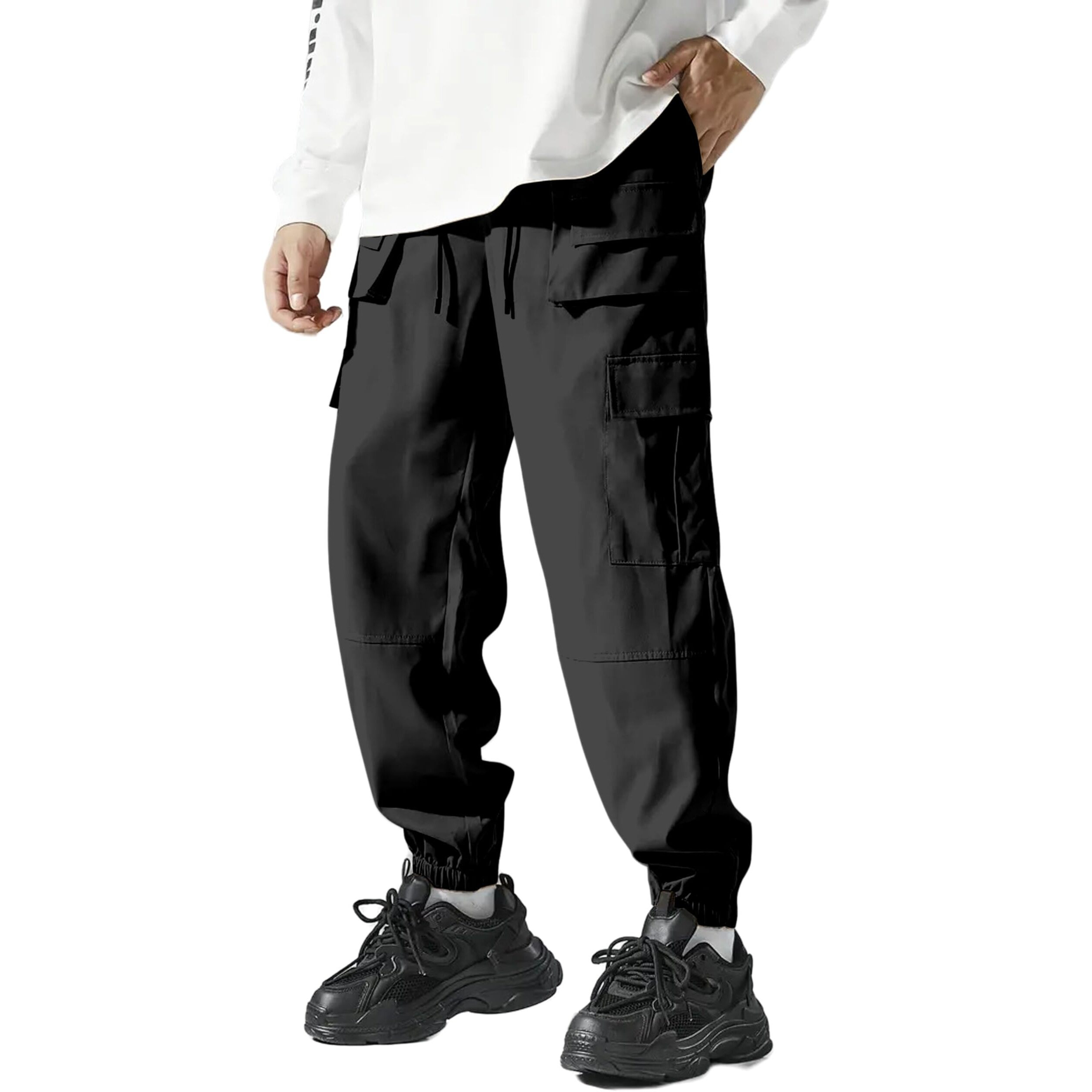 Indoprimo Men Cargo || Men Cargo Pants || Men Cargo Pants Cotton || Cargos For Men || Men Cargo Trouser - Paris (In, Alpha, L, Black)