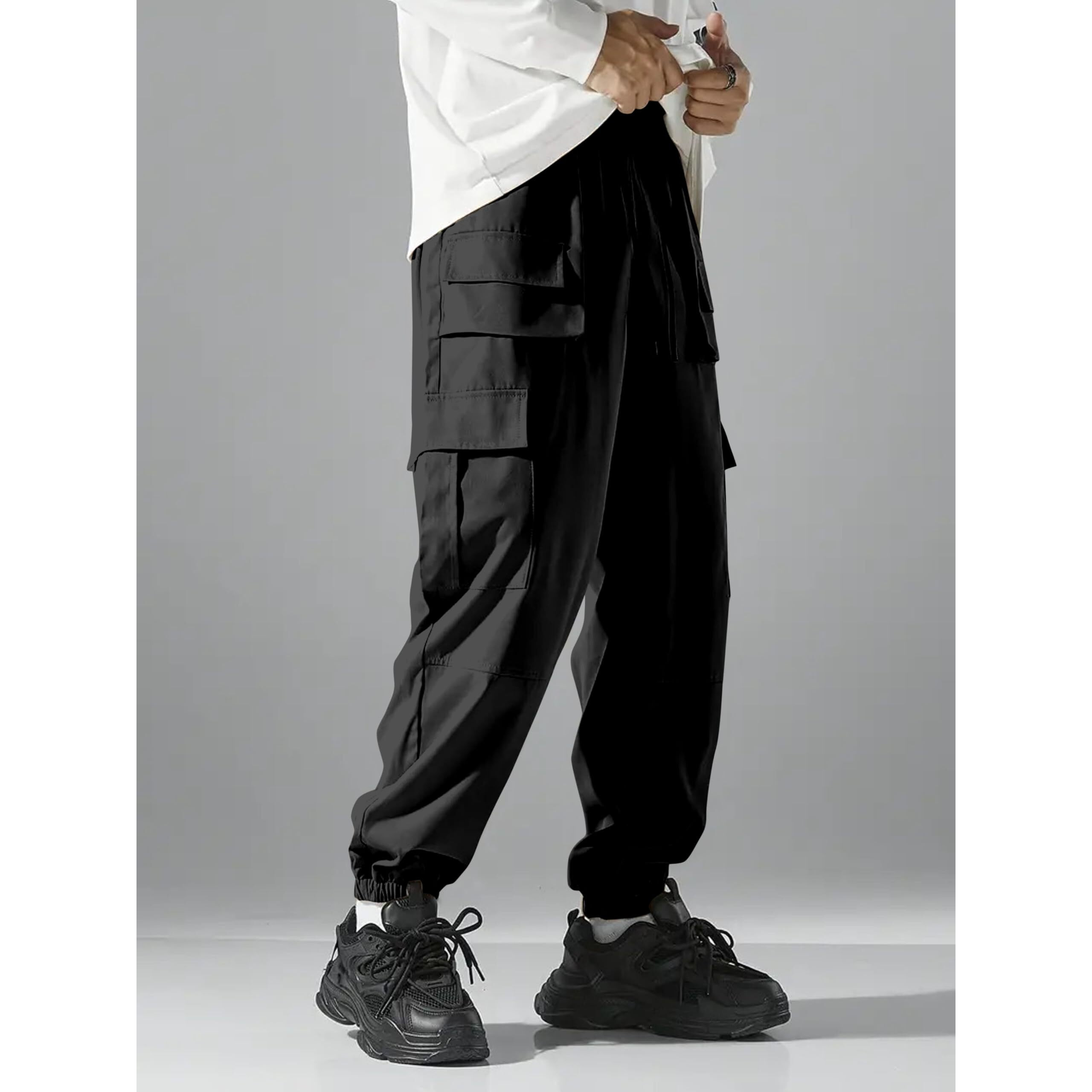 Indoprimo Men Cargo || Men Cargo Pants || Men Cargo Pants Cotton || Cargos For Men || Men Cargo Trouser - Paris (In, Alpha, L, Black)