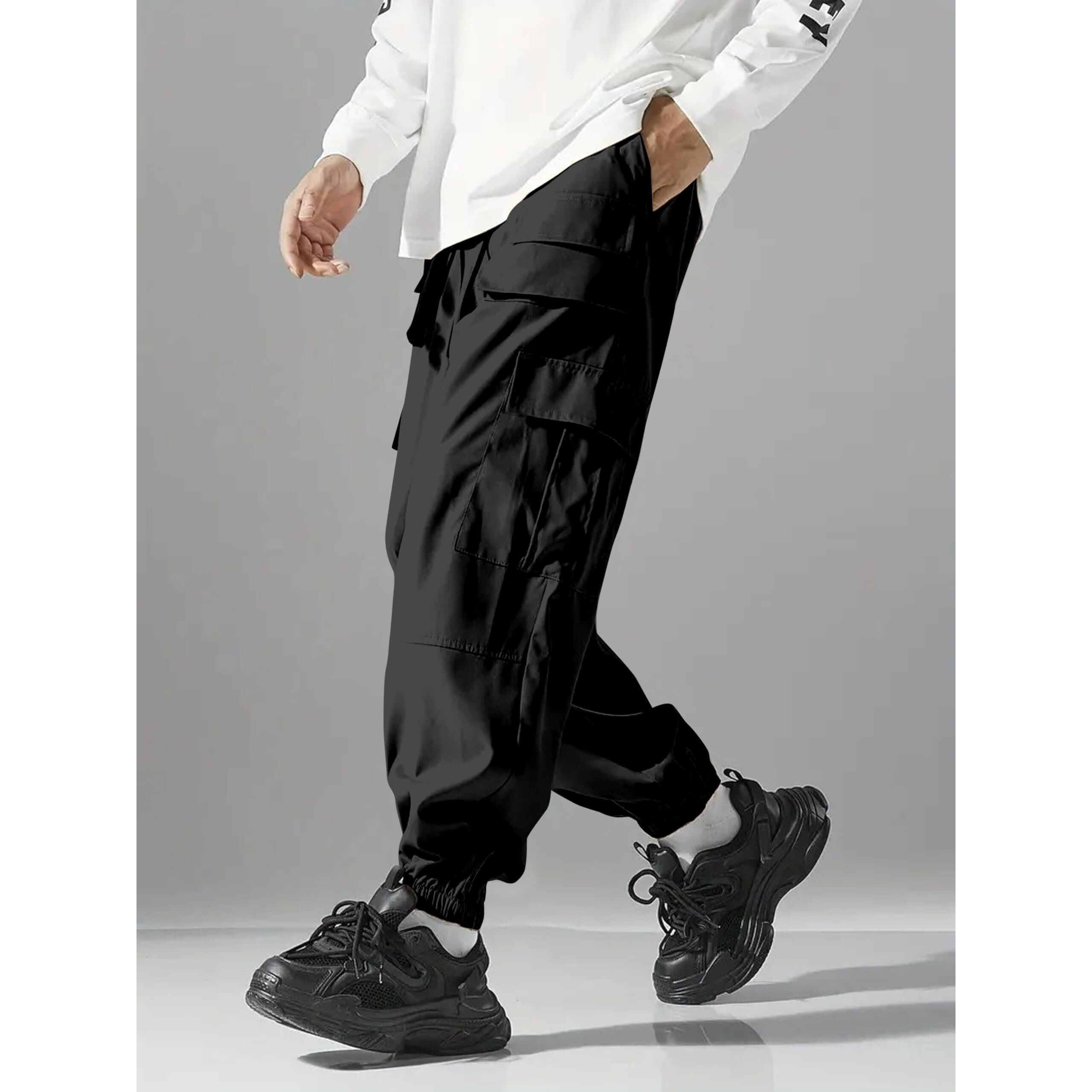 Indoprimo Men Cargo || Men Cargo Pants || Men Cargo Pants Cotton || Cargos For Men || Men Cargo Trouser - Paris (In, Alpha, L, Black)