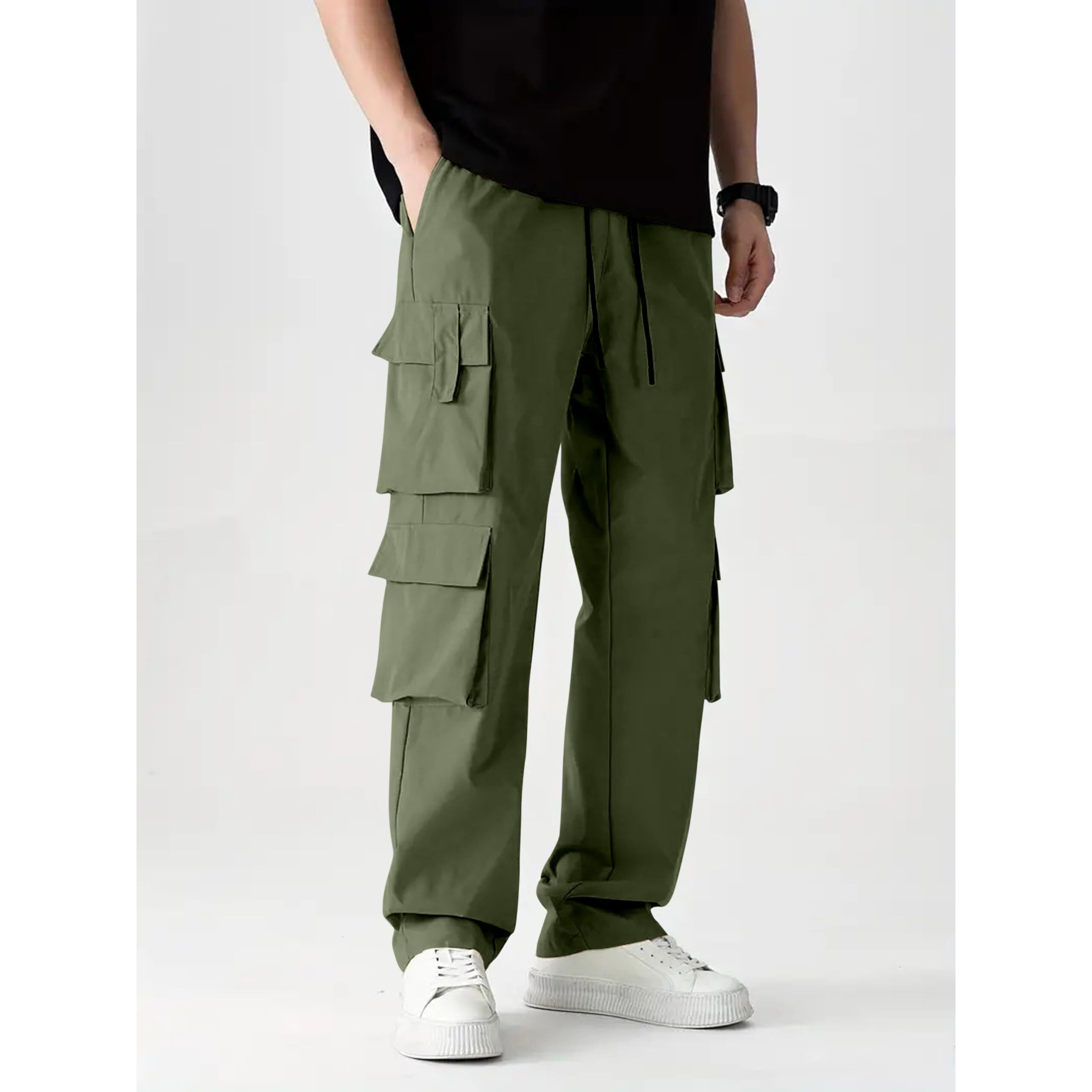 Indoprimo Men Cargo || Men Cargo Pants || Men Cargo Pants Cotton || Cargos For Men || Men Cargo Trouser - Denver (In, Alpha, L, Mahendi)