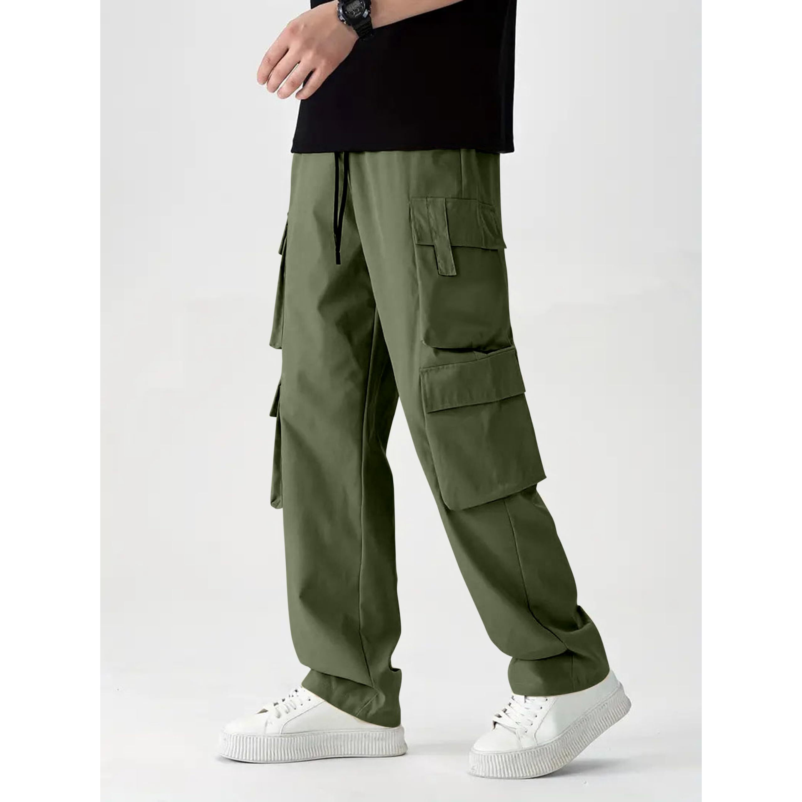 Indoprimo Men Cargo || Men Cargo Pants || Men Cargo Pants Cotton || Cargos For Men || Men Cargo Trouser - Denver (In, Alpha, L, Mahendi)
