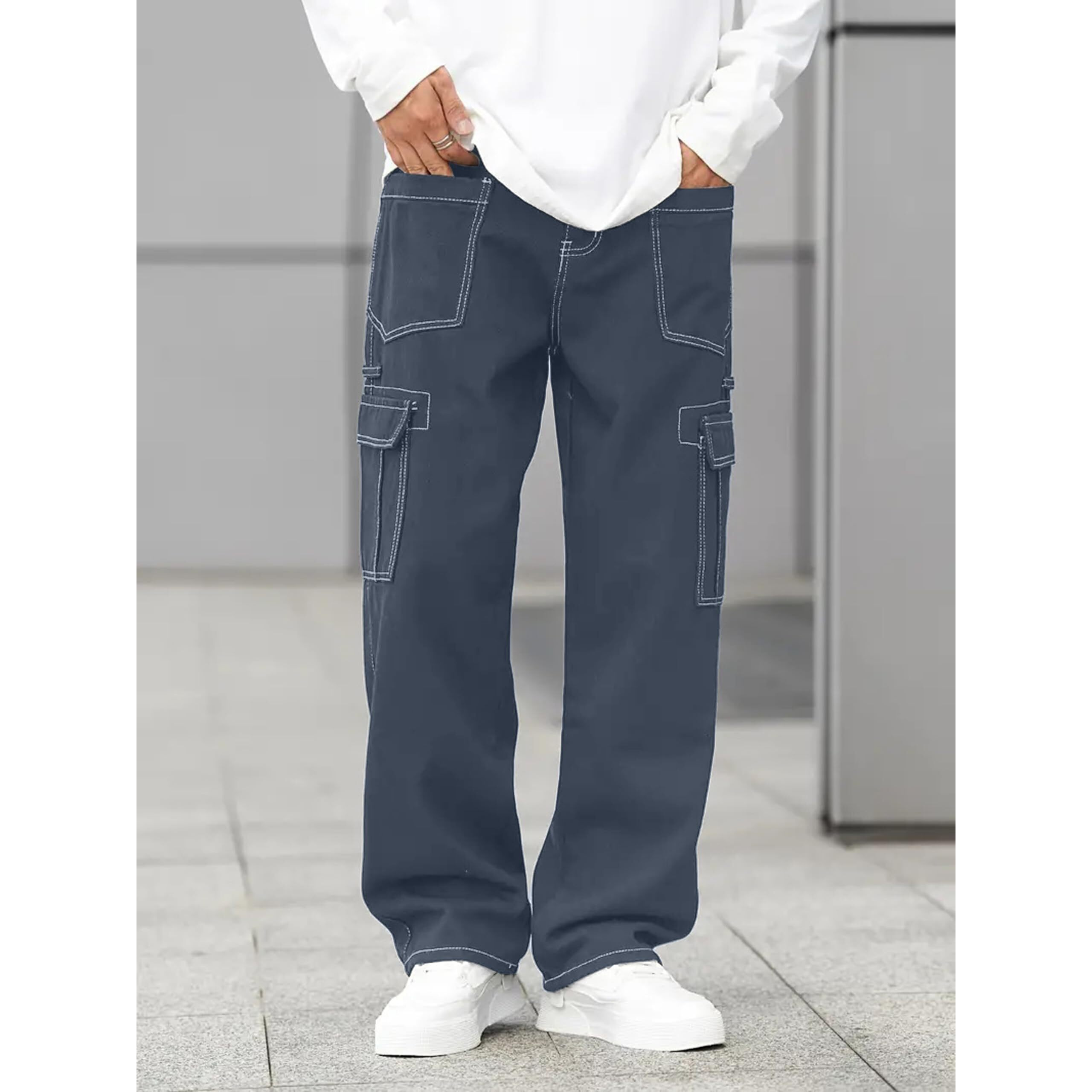 Indoprimo Men Cargo || Men Cargo Pants || Men Cargo Pants Cotton || Cargos For Men || Men Cargo Trouser - Isro (In, Alpha, M, Charcoal)