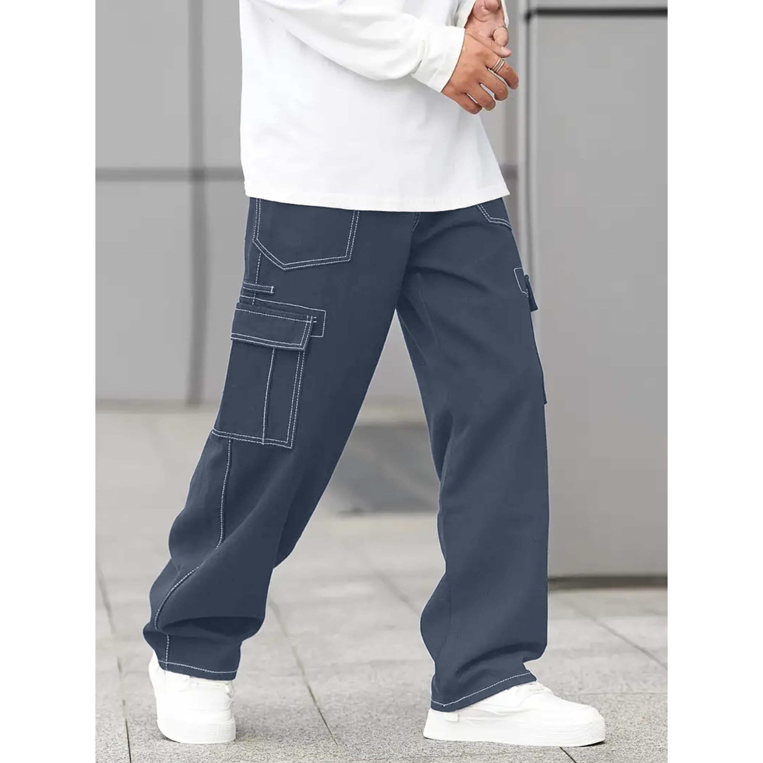 Indoprimo Men Cargo || Men Cargo Pants || Men Cargo Pants Cotton || Cargos For Men || Men Cargo Trouser - Isro (In, Alpha, M, Charcoal)