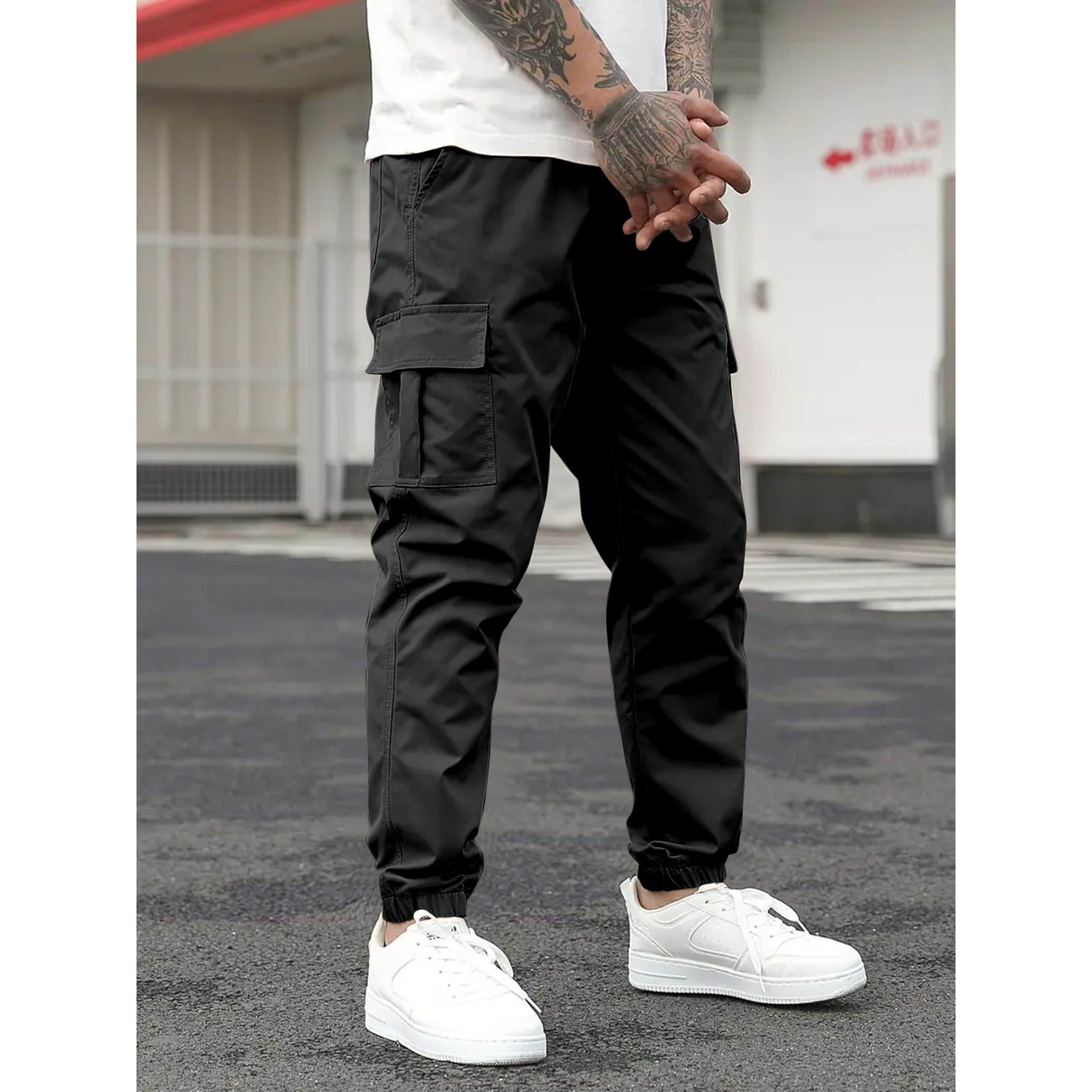 Indoprimo Men Cargo || Men Cargo Pants || Men Cargo Pants Cotton || Cargos For Men (In, Alpha, 2Xl, Regular, Standard, Black)