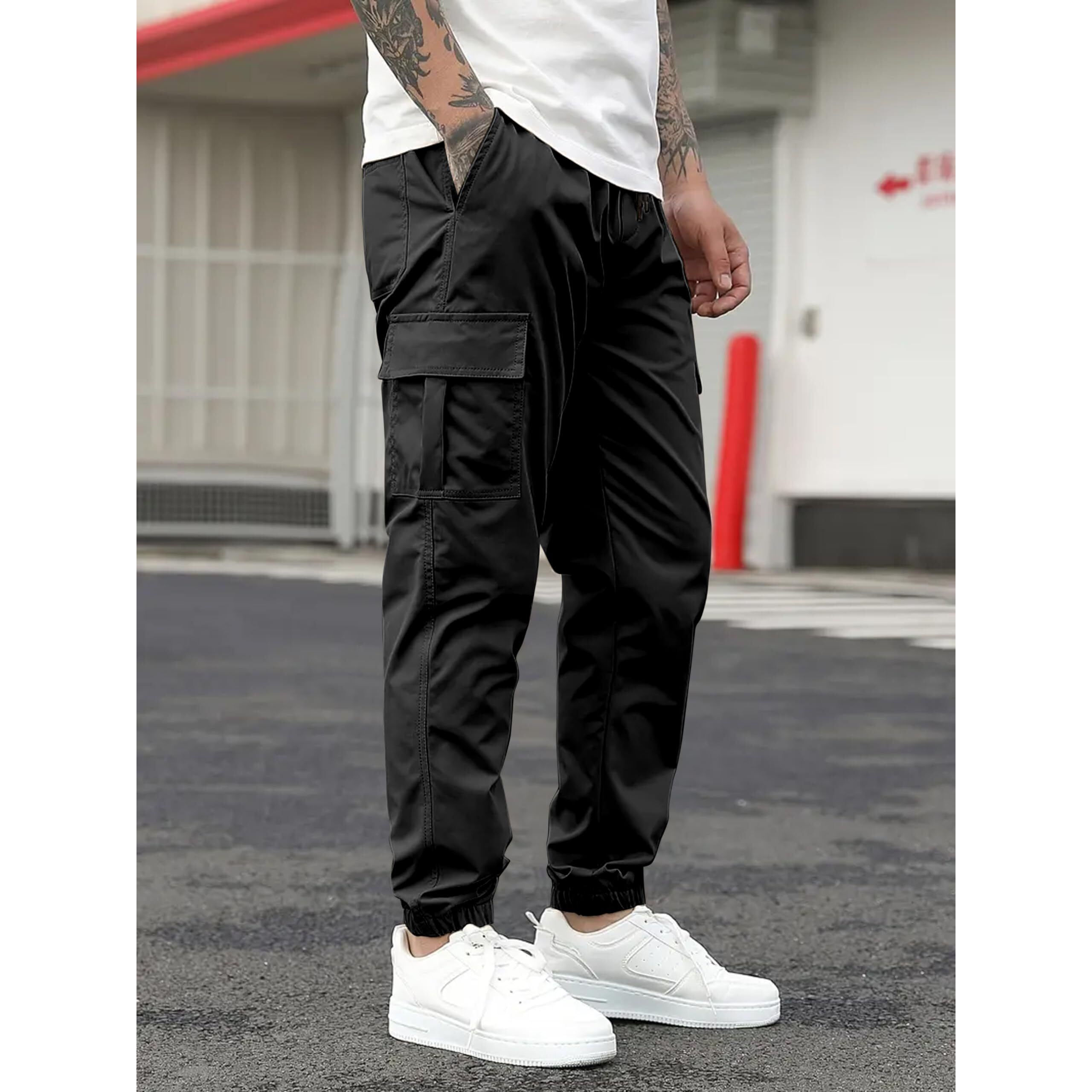 Indoprimo Men Cargo || Men Cargo Pants || Men Cargo Pants Cotton || Cargos For Men (In, Alpha, 2Xl, Regular, Standard, Black)