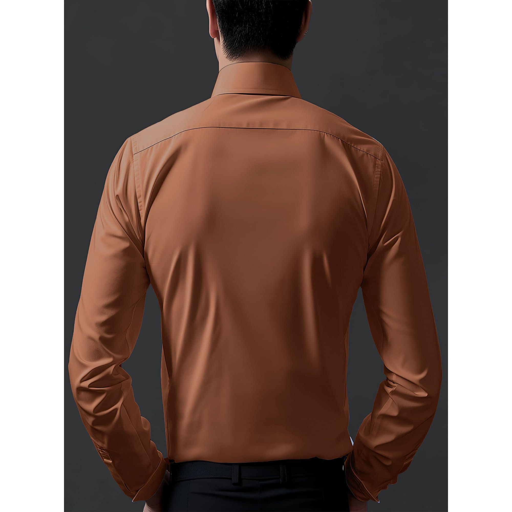 Indoprimo Men's Stylish Solid Satin Casual Shirt For Men Full Sleeve Spread Collared Neck Classic Fit Curved Hem Length | Shir For Man | Brown M