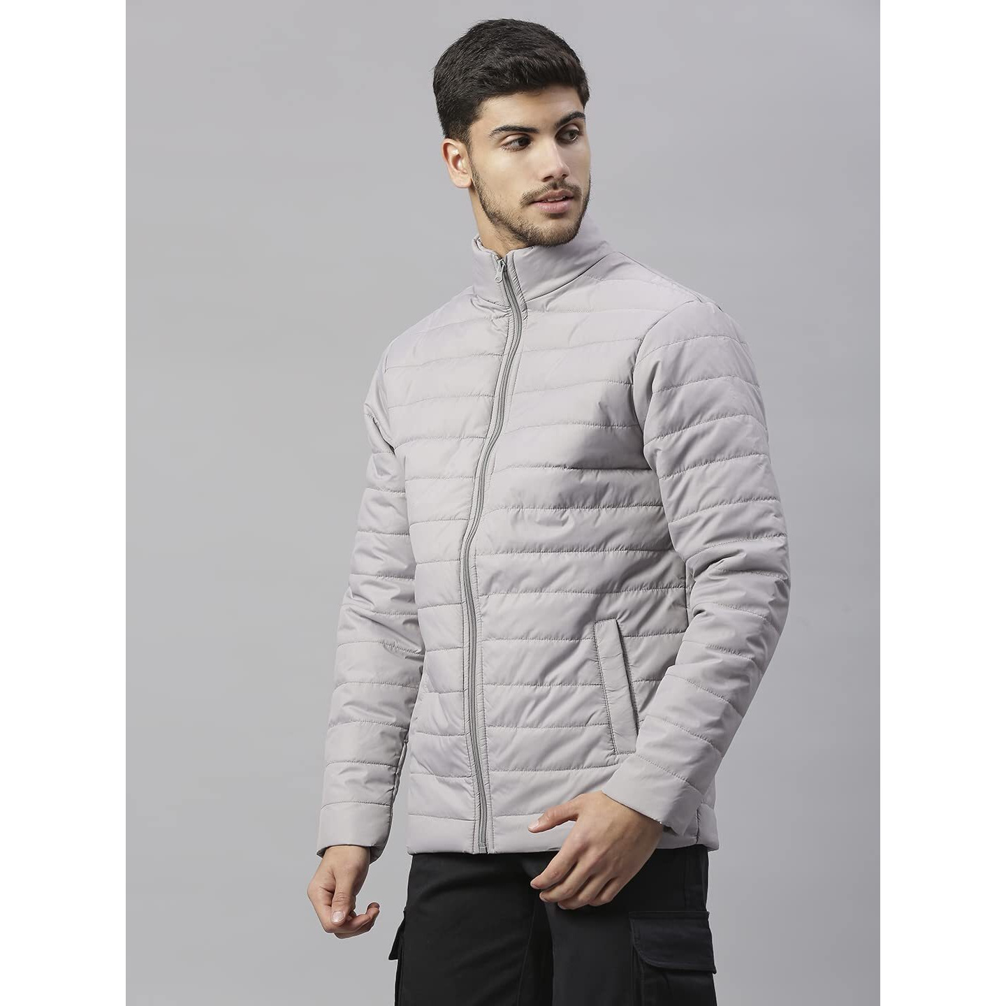 Dennis Lingo Mens Solid Long-Sleeve Regular Fit Puffer Jacket - Waterproof, Lightweight, Casual Winterwear For Men (Grey) (Xl)