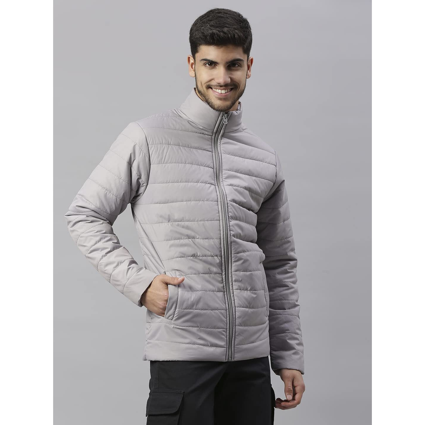 Dennis Lingo Mens Solid Long-Sleeve Regular Fit Puffer Jacket - Waterproof, Lightweight, Casual Winterwear For Men (Grey) (Xl)