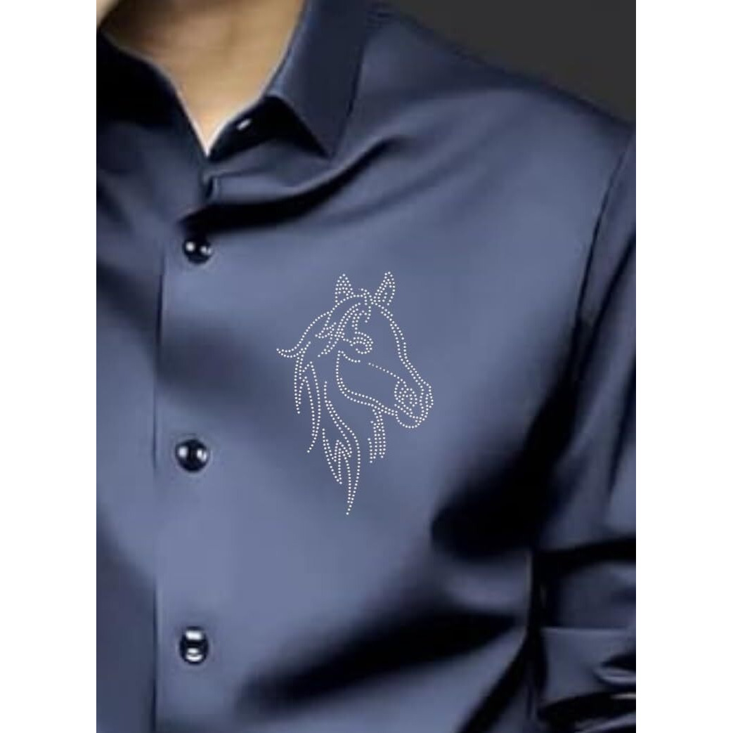 Indoprimo Men's Stylish Club Wear Satin Party Shirt Full Sleeve (In, Alpha, M, Regular, Navy)