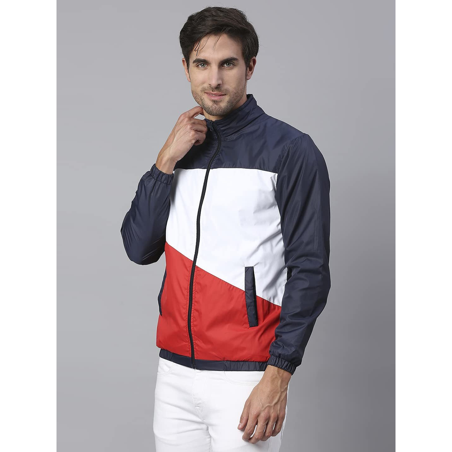 Dennis Lingo Polyester Regular Fit Full Sleeves Men's Color Block Shell Jacket With 2 Pockets - Lightweight Casual Winterwear For Men (Red, Large)