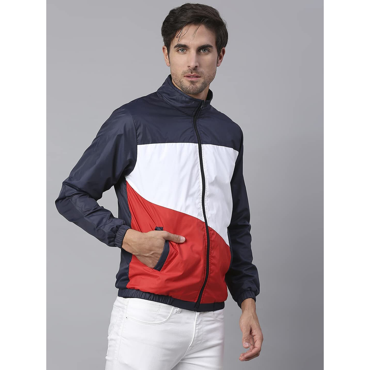 Dennis Lingo Polyester Regular Fit Full Sleeves Men's Color Block Shell Jacket With 2 Pockets - Lightweight Casual Winterwear For Men (Red, Large)