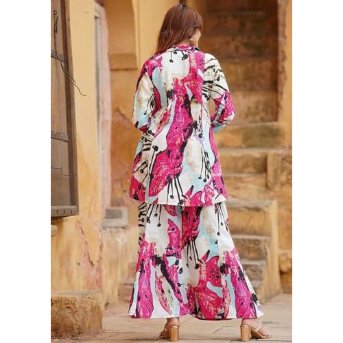 Dhruvi Trendz Casual Regular Fit Rayon Floral Ethnic Co-Ord Kurta Set For Women (Available In 2Xl And 3Xl) (Dt-W1848&Tr905_Pink_S)