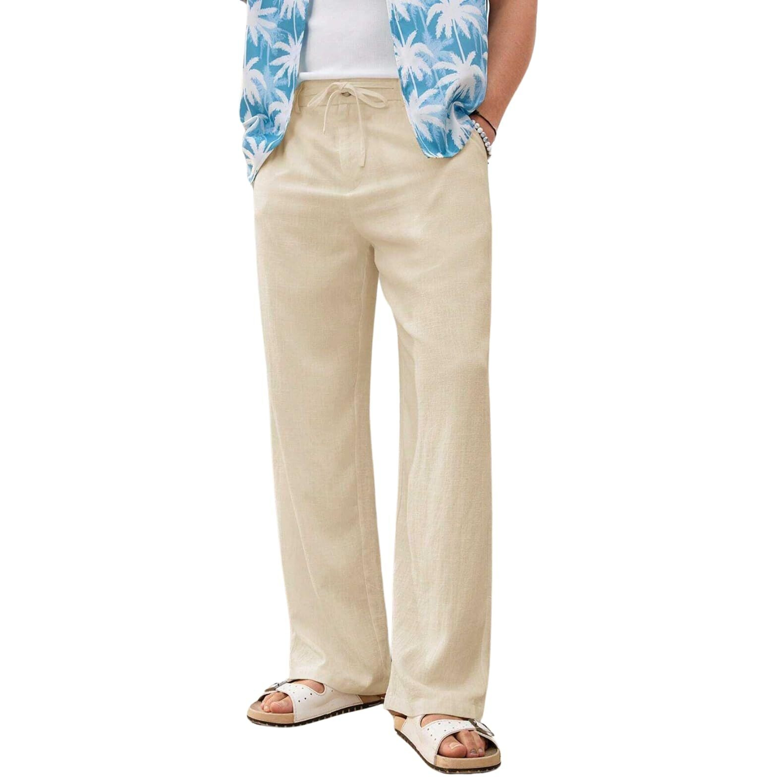 Dhruvi Trendz Linen Pants For Men | Loose Fit Casual Baggy Cargo Pants (Dt-Tp-1122-M-Cream)