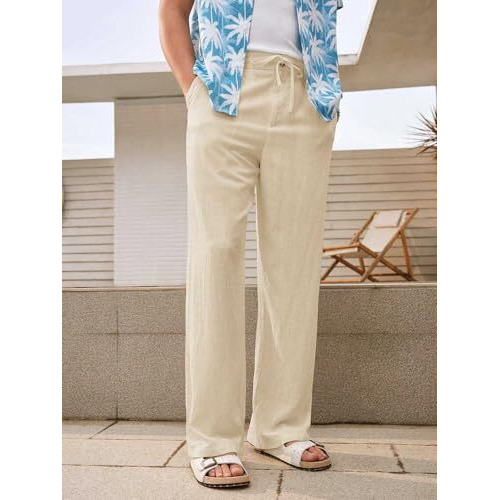 Dhruvi Trendz Linen Pants For Men | Loose Fit Casual Baggy Cargo Pants (Dt-Tp-1122-M-Cream)