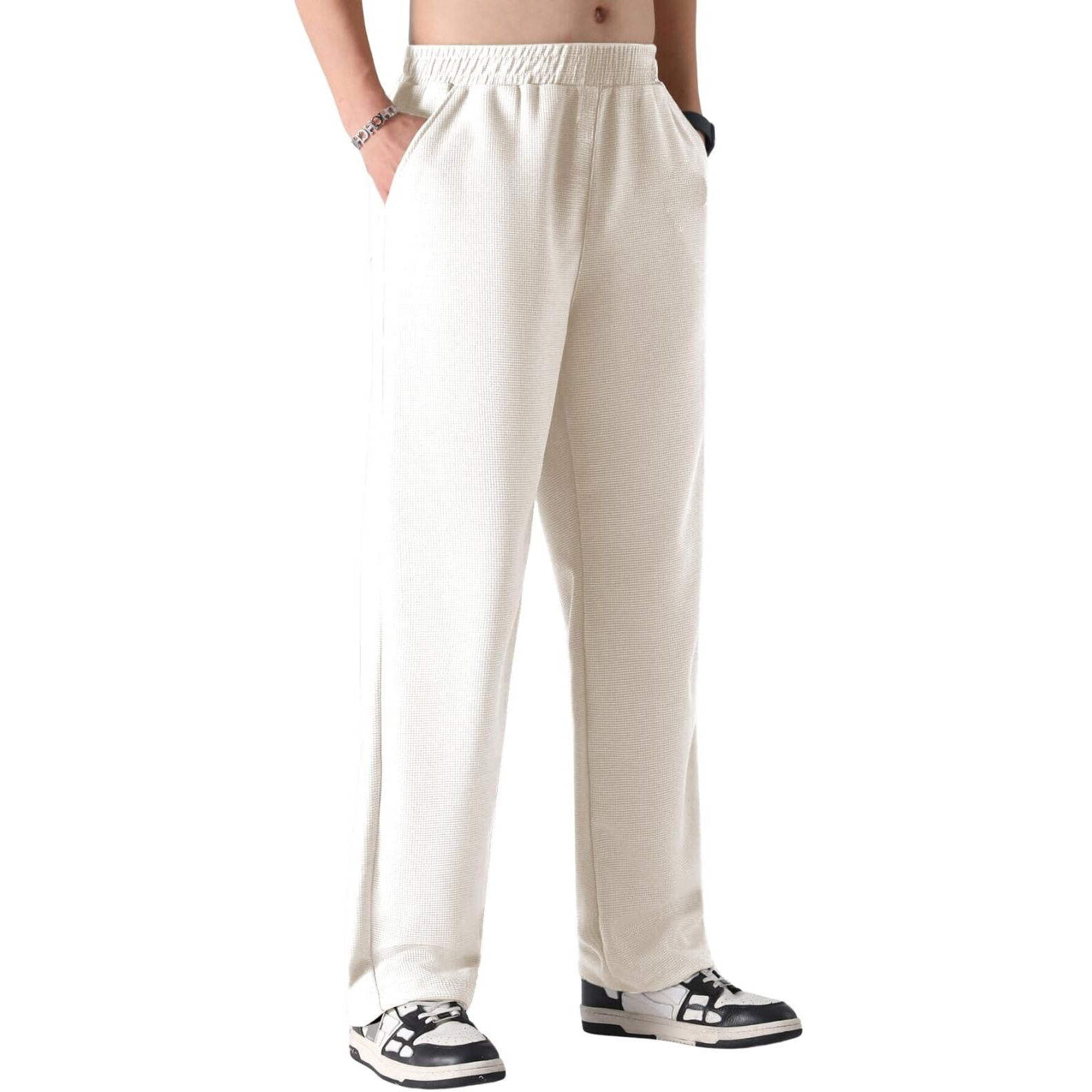 Dhruvi Trendz Men Loose Fit Mid Rise Track Pant (Dt-Tp-1092-L-Cream)