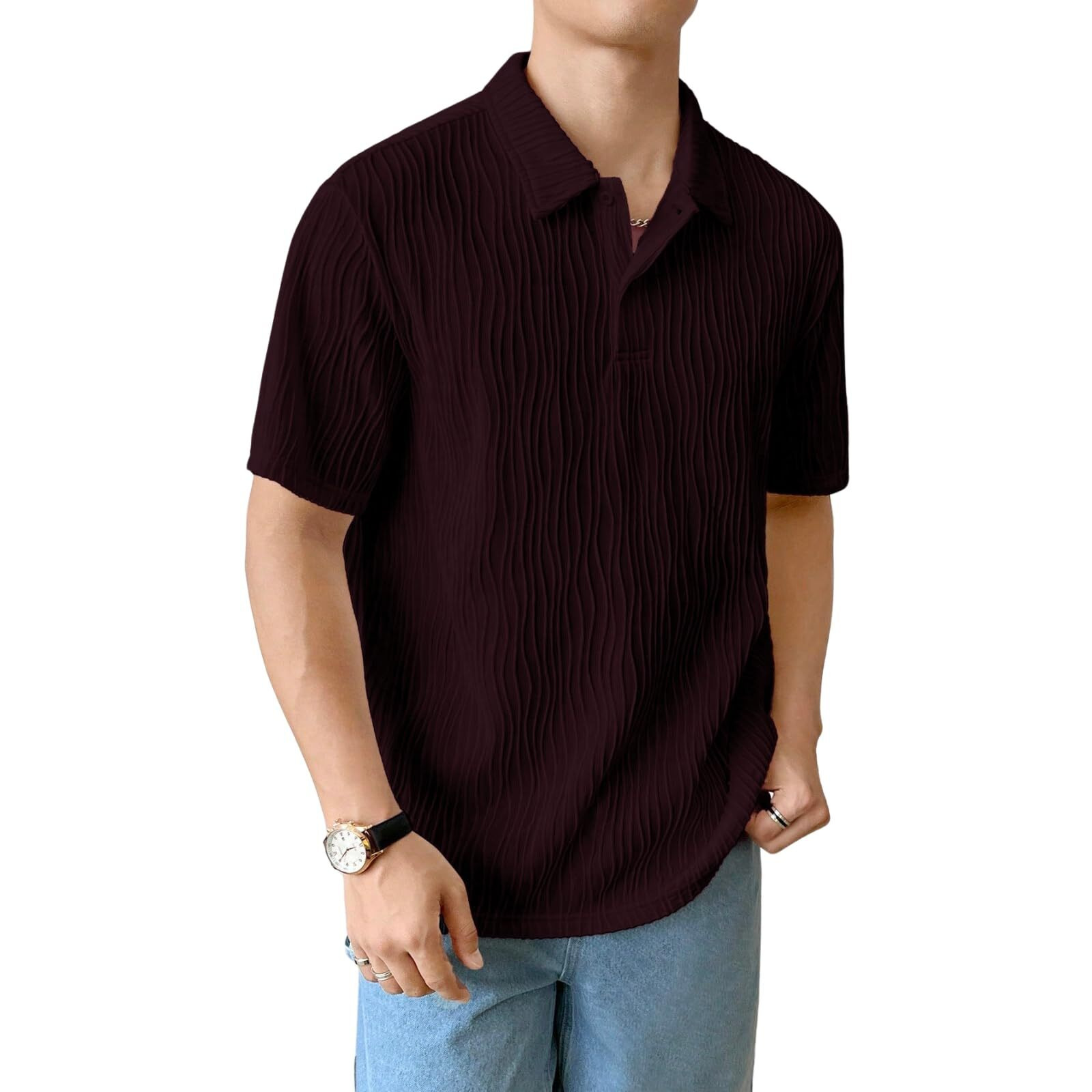 Dhruvi Trendz Drop Shoulder Polo T-Shirt For Men (Dt-Mt-1077_Burgundy_S).