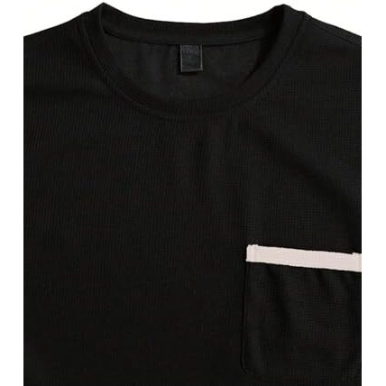 Indoprimo Men's Polyester T Shirt With Pocket Half Sleeves Round Neck Line Solid Pattern Loose Fit Classic Style And Standard Length Black