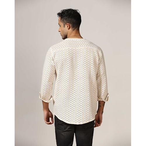 Dhruvi Trendz Men's Crochet Solid Regular Fit Shirt (Dt-Ms-6164_Off White L)