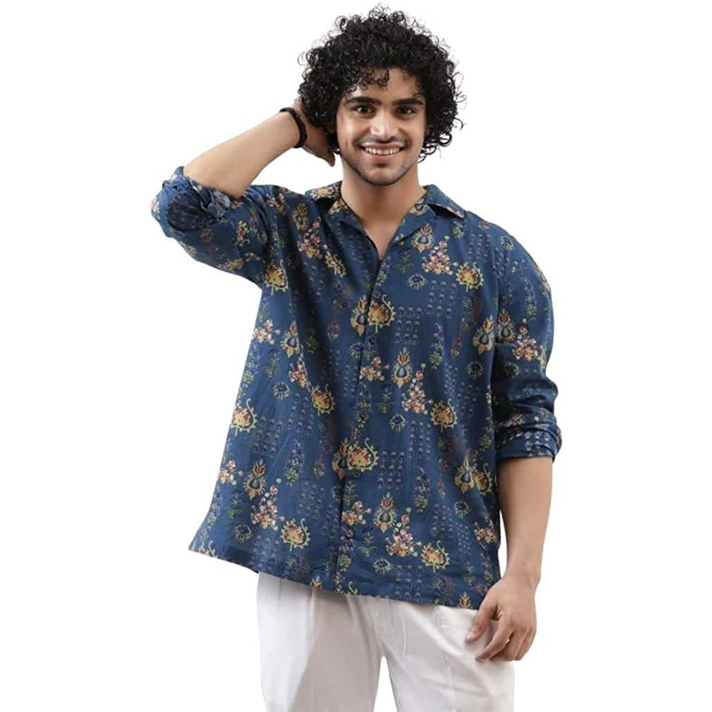 Dhruvi Trendz Men's Printed Relaxed Fit Shirt (Dt-Ms-6028_Blue Xxl)