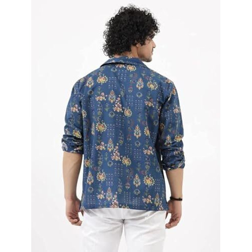Dhruvi Trendz Men's Printed Relaxed Fit Shirt (Dt-Ms-6028_Blue Xxl)