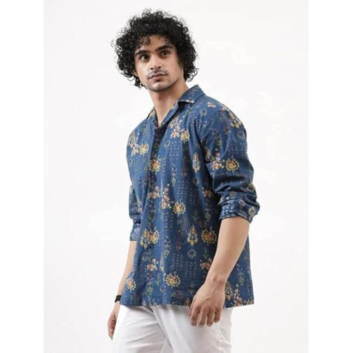 Dhruvi Trendz Men's Printed Relaxed Fit Shirt (Dt-Ms-6028_Blue Xxl)