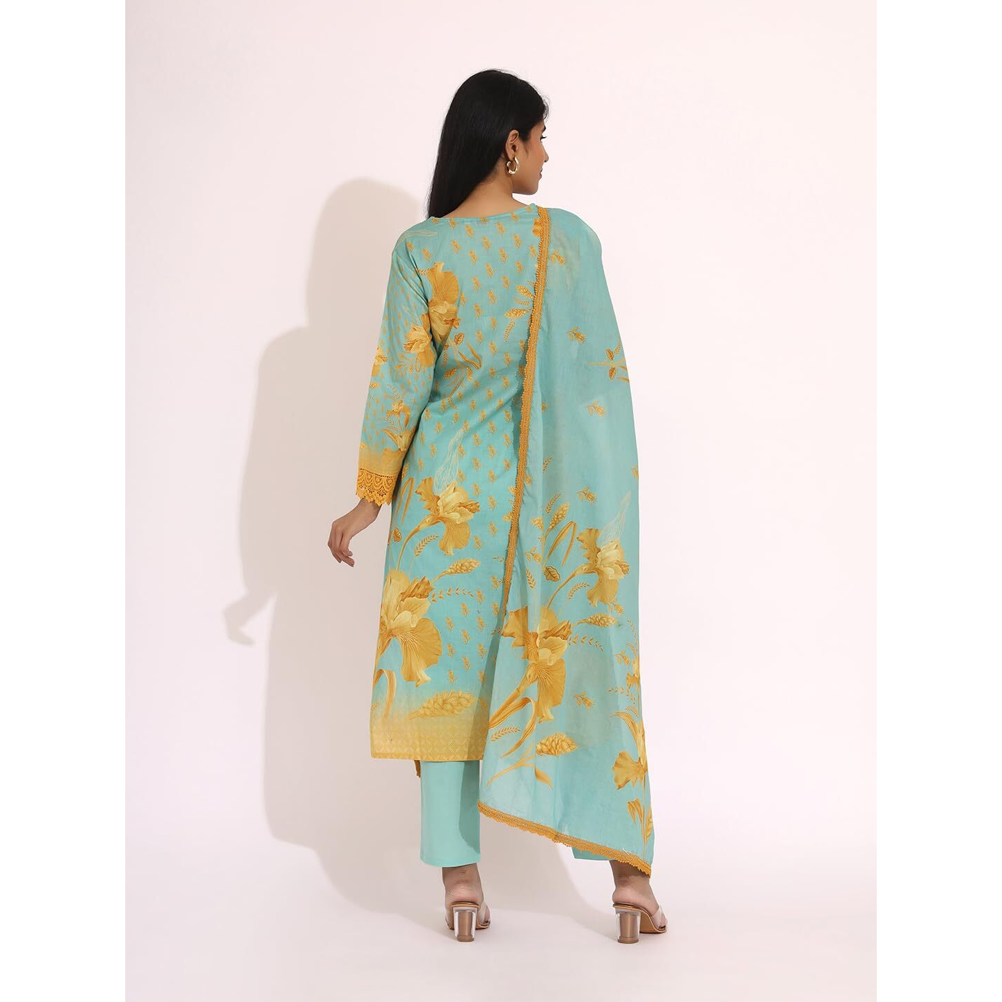 Ishin Floral Printed, Embellished, Straight Kurta With Solid Pant And Dupatta