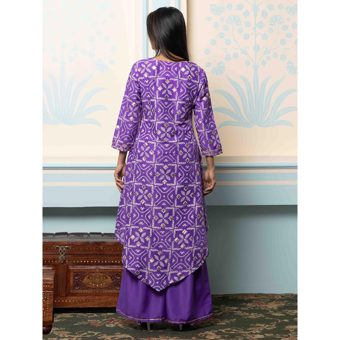 Ishin Geometric Printed V-Neck A-Line Kurta With Sharara