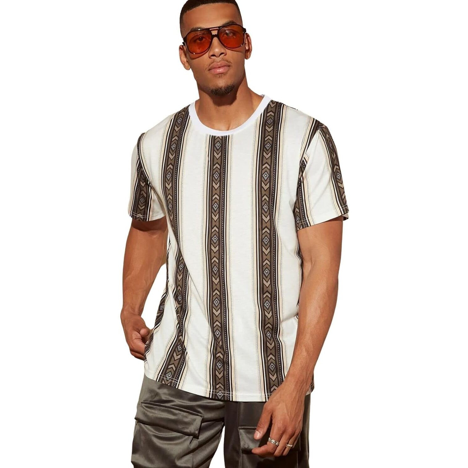 Dhruvi Trendz Men's Cotton Geometric Regular Fit T-Shirt (Dt-Mt-1021_Brown Xl)