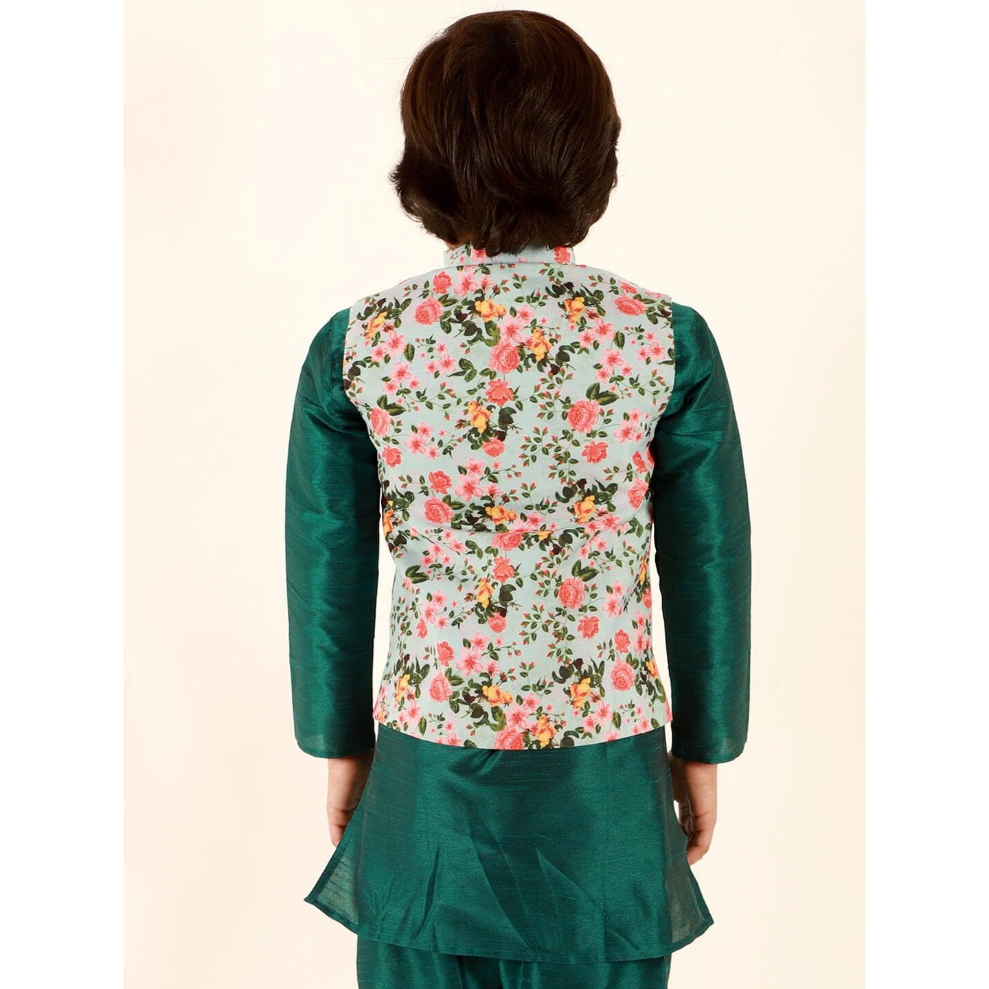 Jbn Creation Boys Aqua Base Cotton Blend Multi Colour Floral Printed Nehru Jacket (B668)