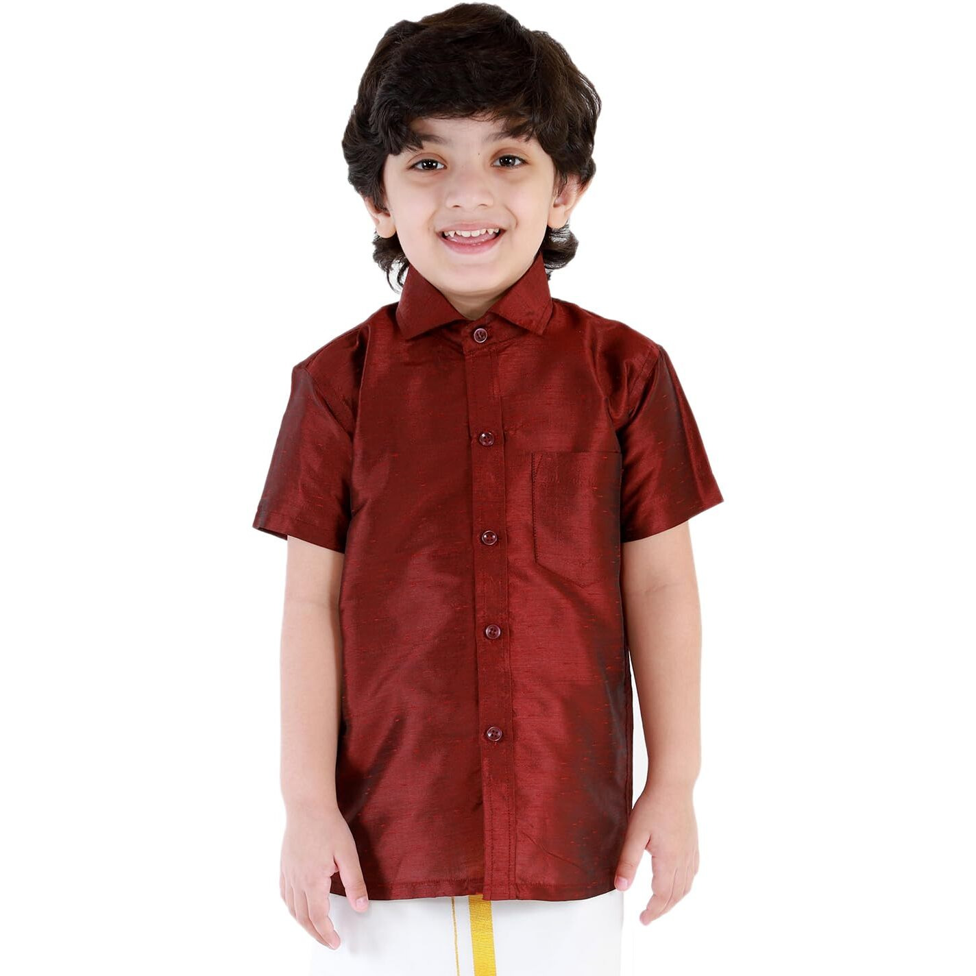 Jbn Creation Boy's Solid Regular Fit Dress Shirt (Jbnbsh004Wn_36_Wine
