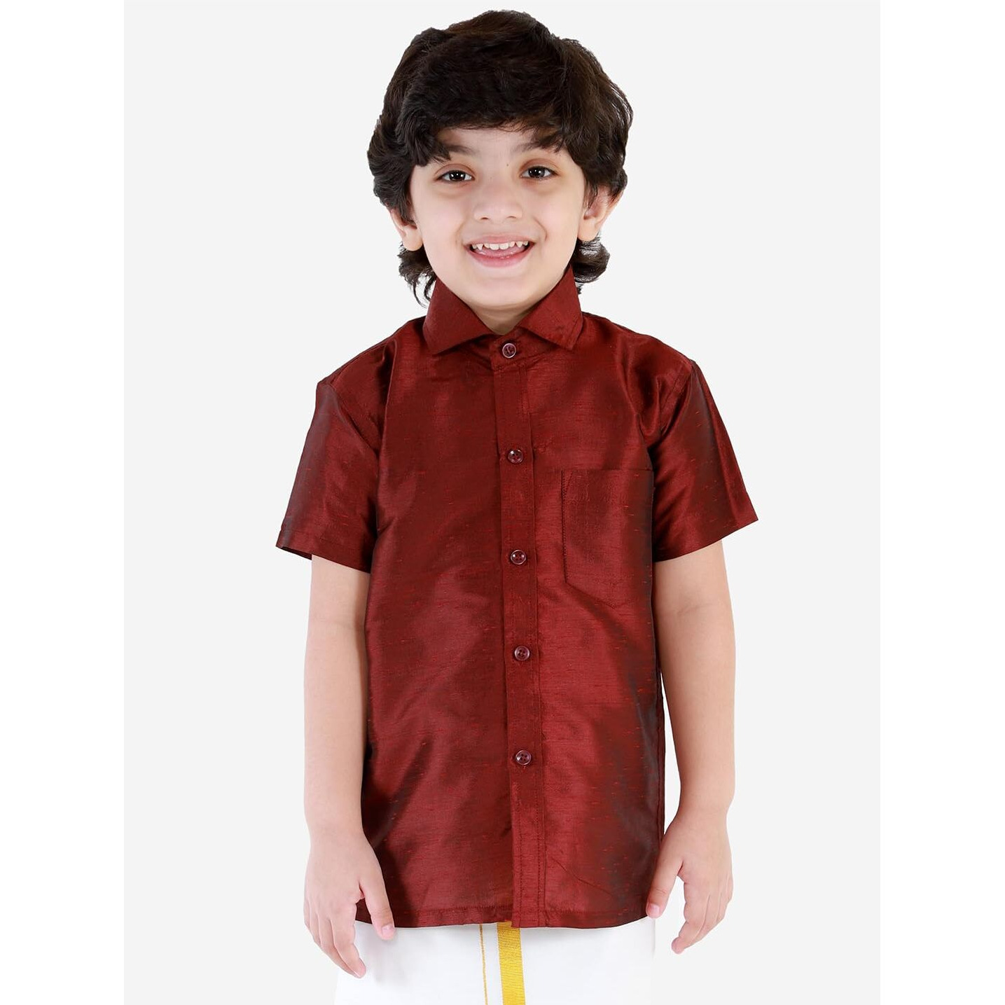 Jbn Creation Boy's Solid Regular Fit Dress Shirt (Jbnbsh004Wn_36_Wine
