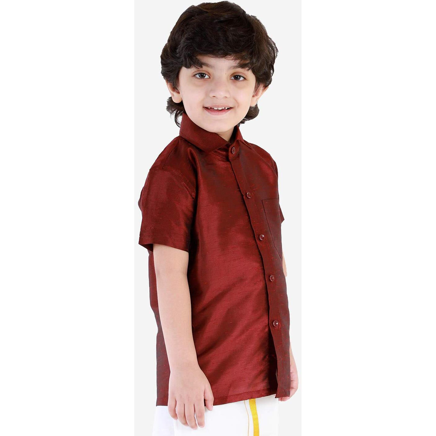 Jbn Creation Boy's Solid Regular Fit Dress Shirt (Jbnbsh004Wn_36_Wine