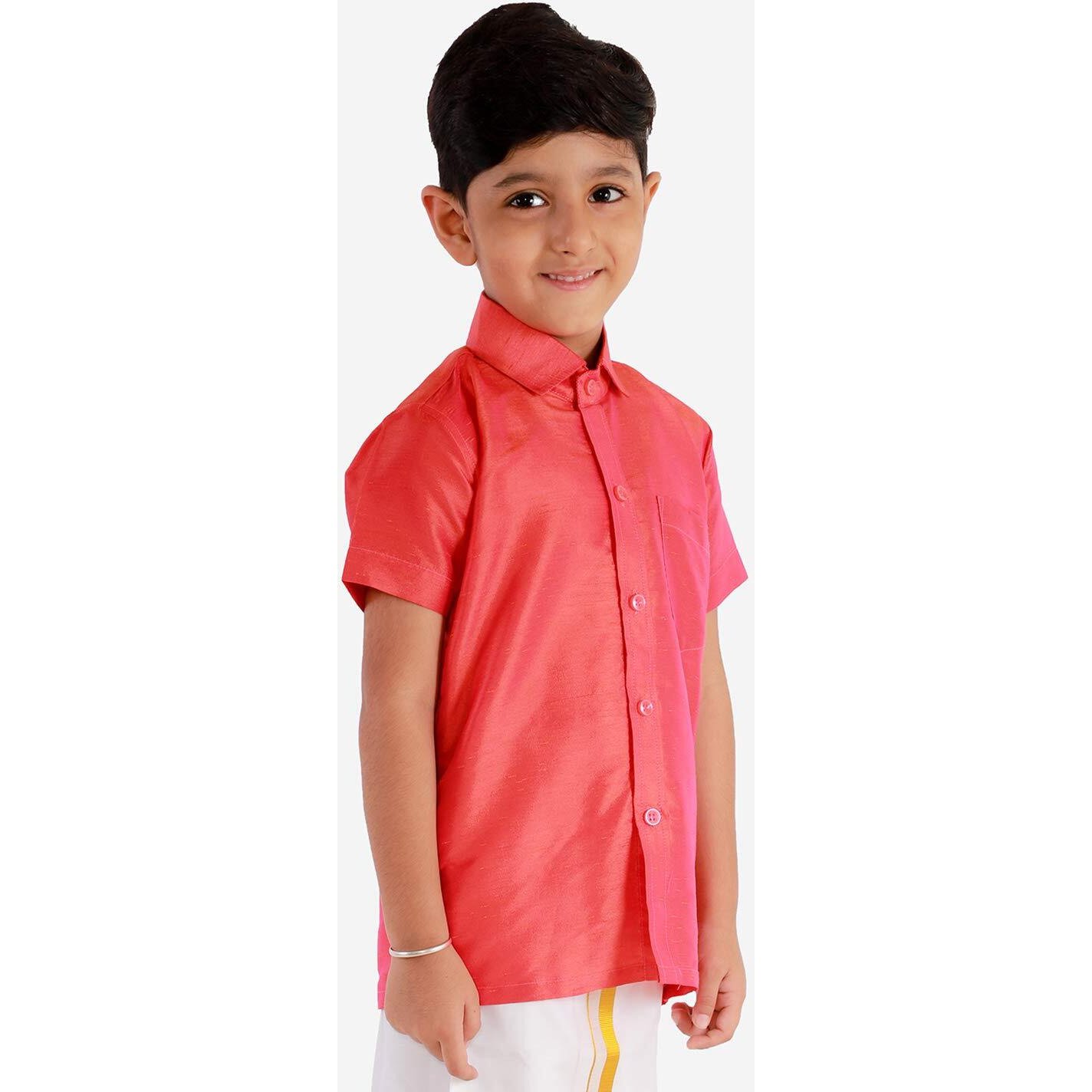 Jbn Creation Boy's Solid Regular Fit Dress Shirt (Jbnbsh004Rd_22_Red
