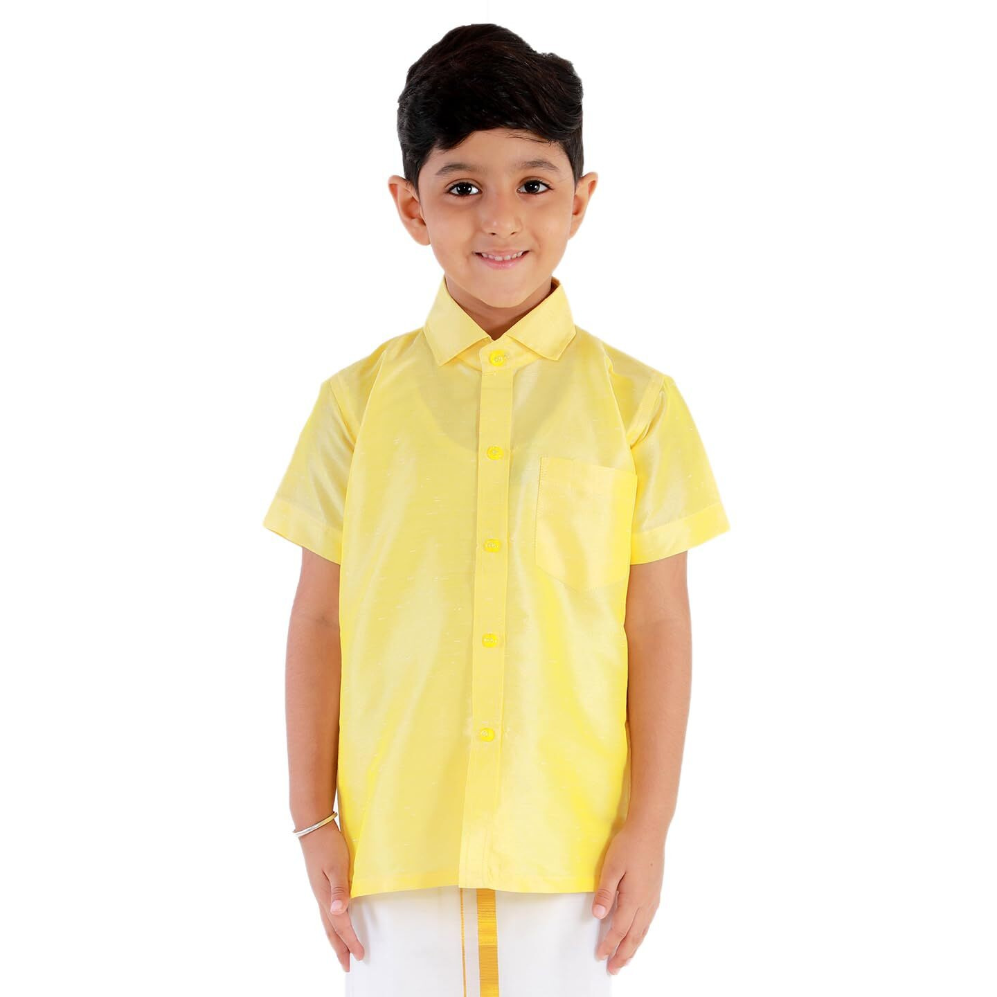 Jbn Creation Boy's Solid Regular Fit Dress Shirt (Jbnbsh004Yw_22_Yellow