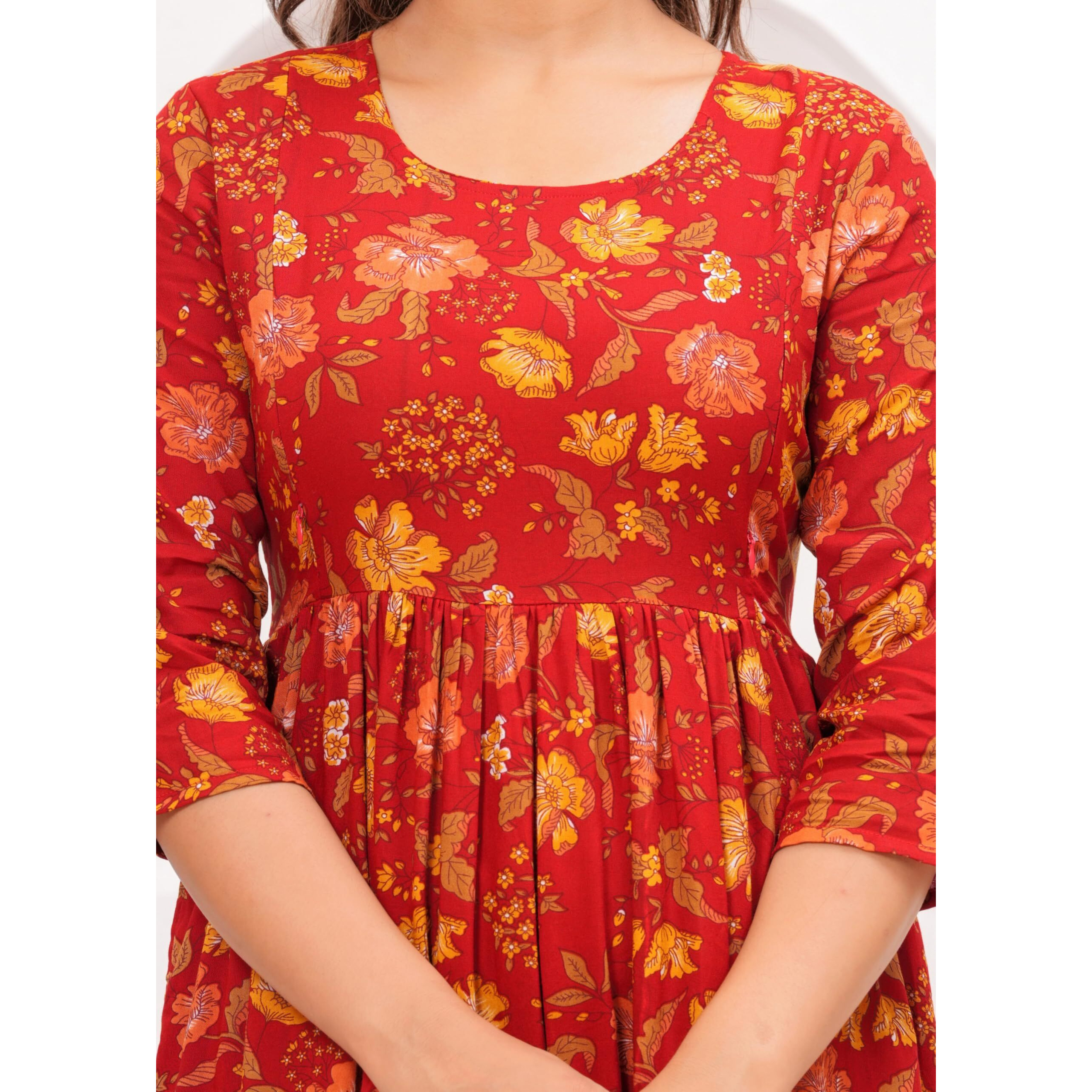 Jikonet Stylish Women's Maternity Breastfeeding Kurti With Zippers Pocket, Comfortable Maternity Wear, (X-Small, Red)