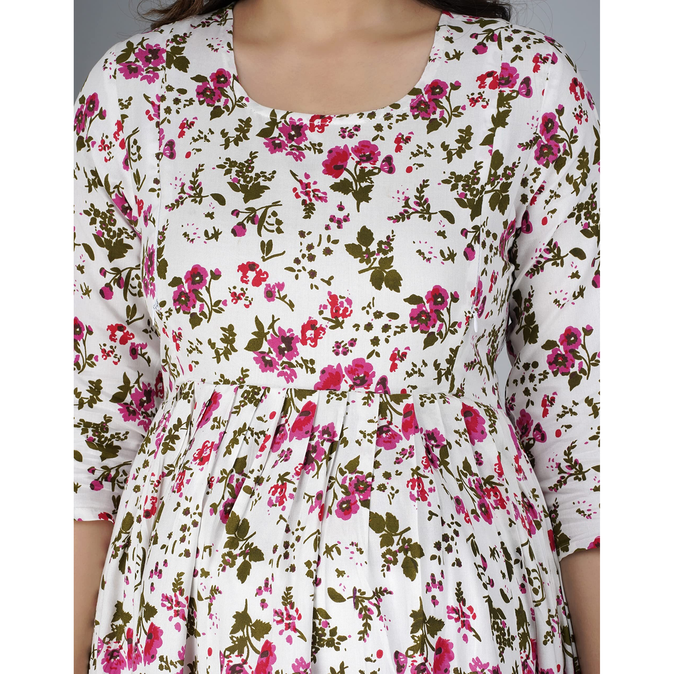 Jikonet Rayon Anarkali Maternity Feeding Kurtis For Women - Stylish And Convenient Nursing Wear With Zip (Xx-Large, Pink Flower)