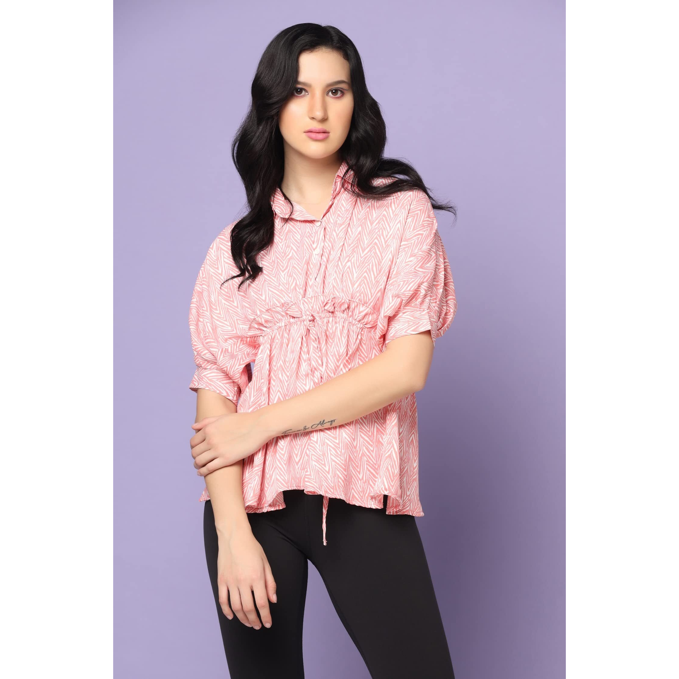 Dhruvi Trendz Women Rayon Top For Girls Regular Fit Western (Dt-W1674_Peach_L)