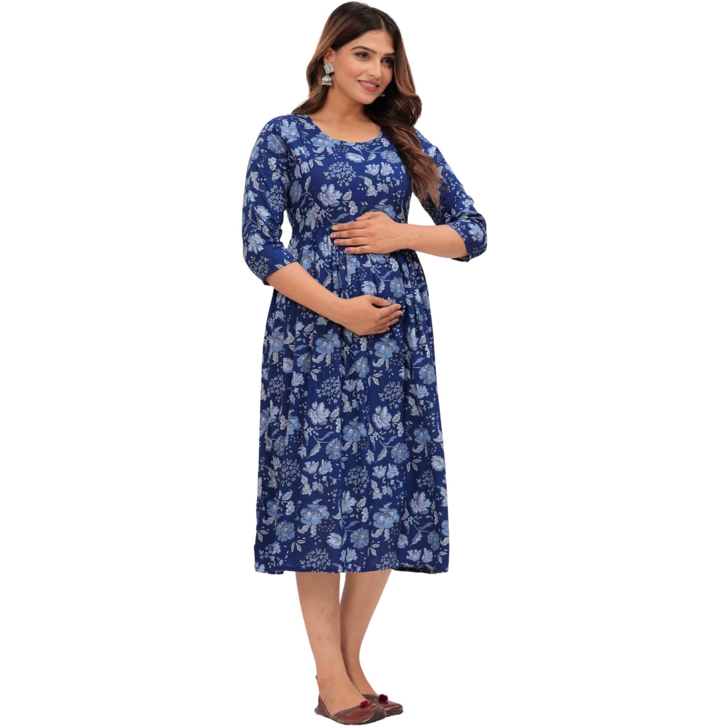 Jikonet Women's Cotton Maternity Feeding Kurti With Hide Zip, Side Pocket, (Dark Blue, X-Large)