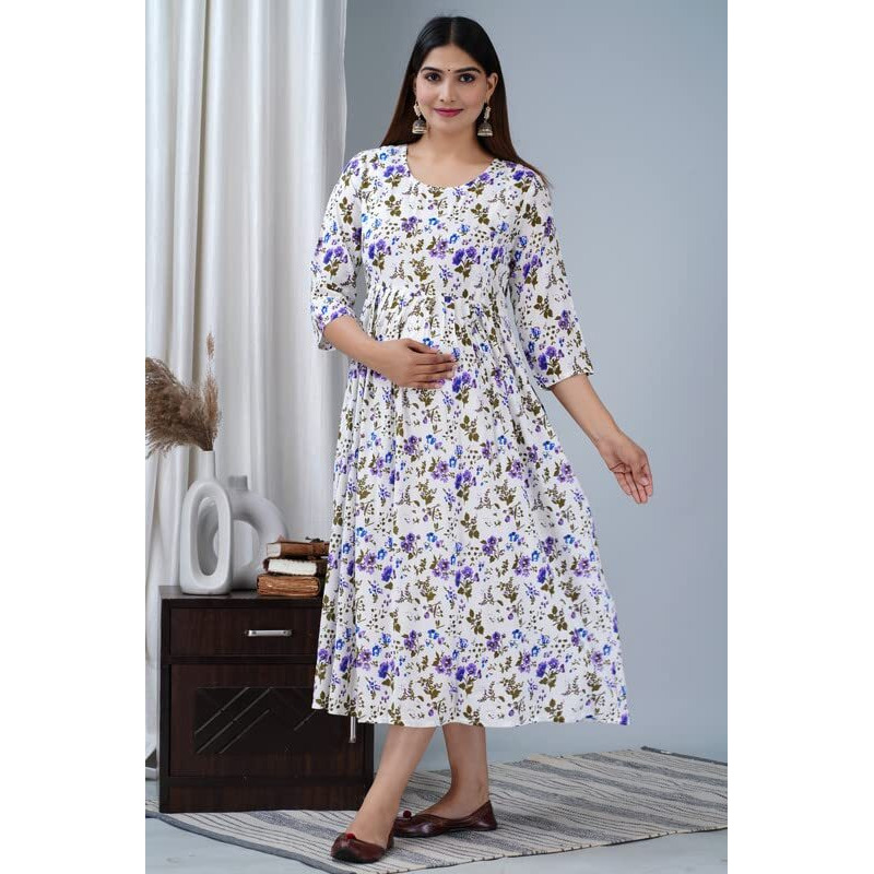 Jikonet Rayon Anarkali Feeding Kurtis For Women (Pregnant Women Dress) (Xx-Large, Ultramarine Blue) - 320