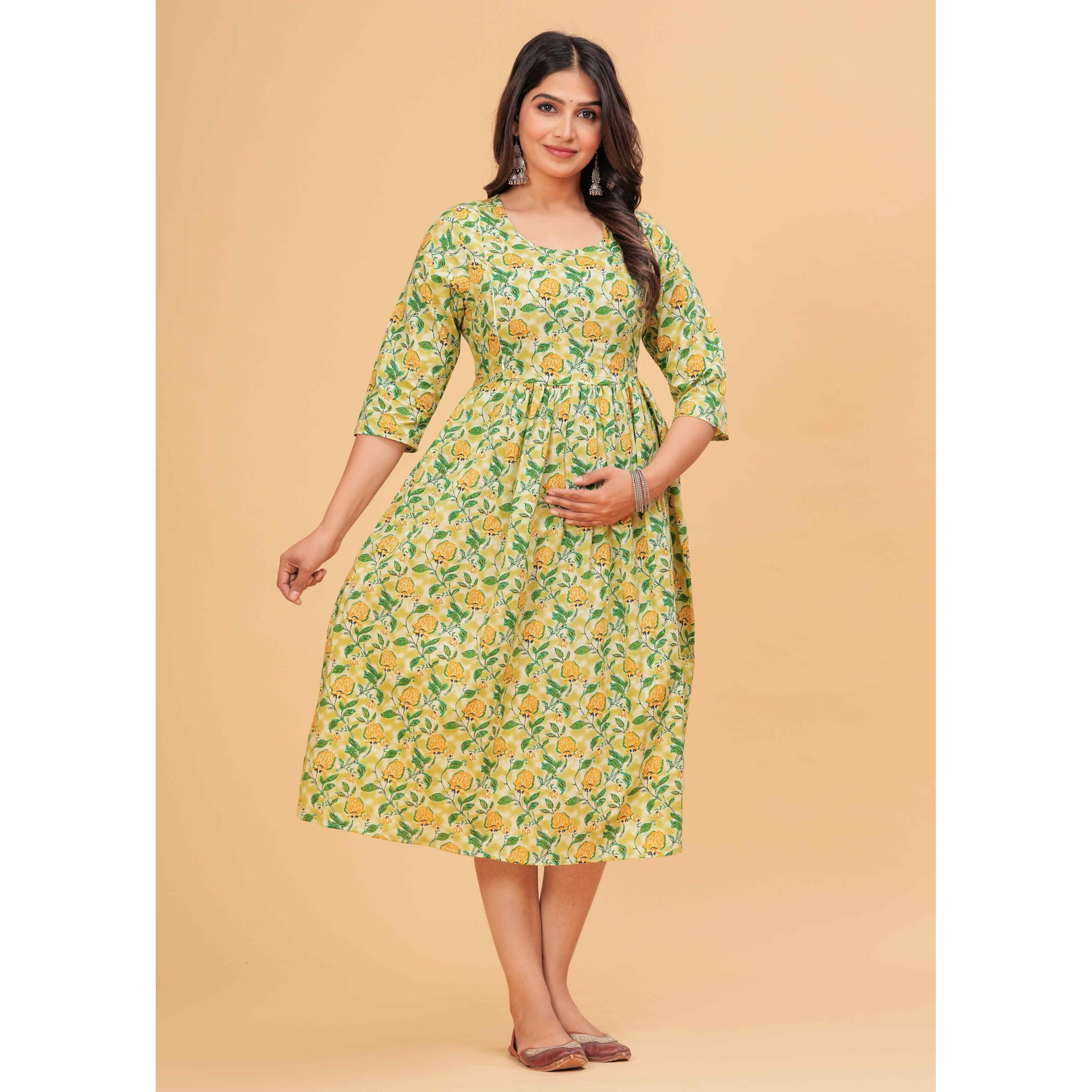 Jikonet Women's Anarkali Maternity Feeding Kurti/Maternity Gown/Maternity Dress, (Green, Xxx-Large)
