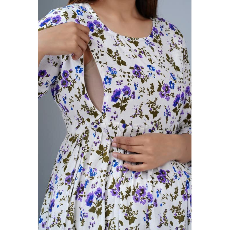 Jikonet Rayon Anarkali Feeding Kurtis For Women (Pregnant Women Dress) (Large, Ultramarine Blue) - 320